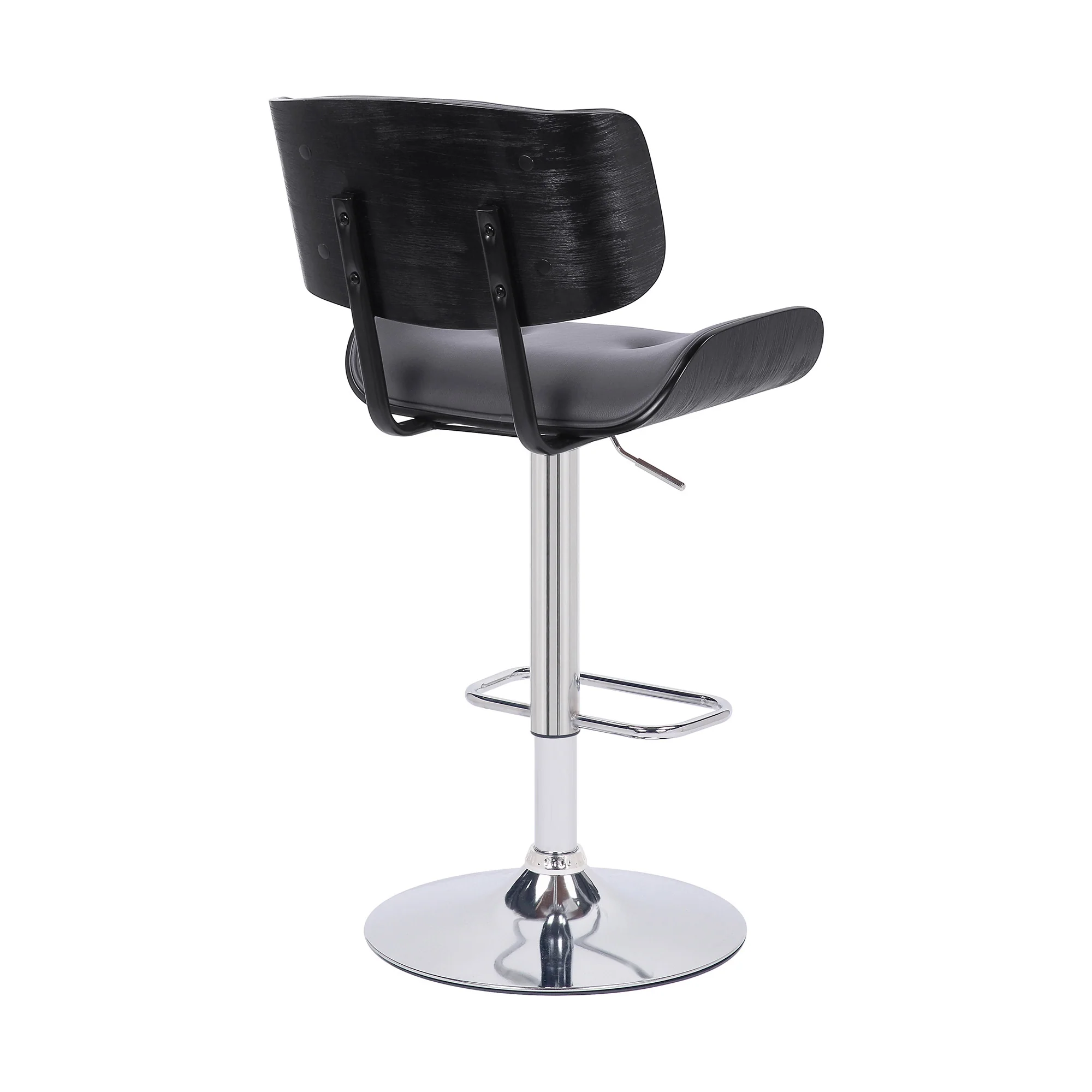 Adjustable Gray Tufted Faux Leather Black and Chrome Swivel Barstool. By Homeroots - Image 5