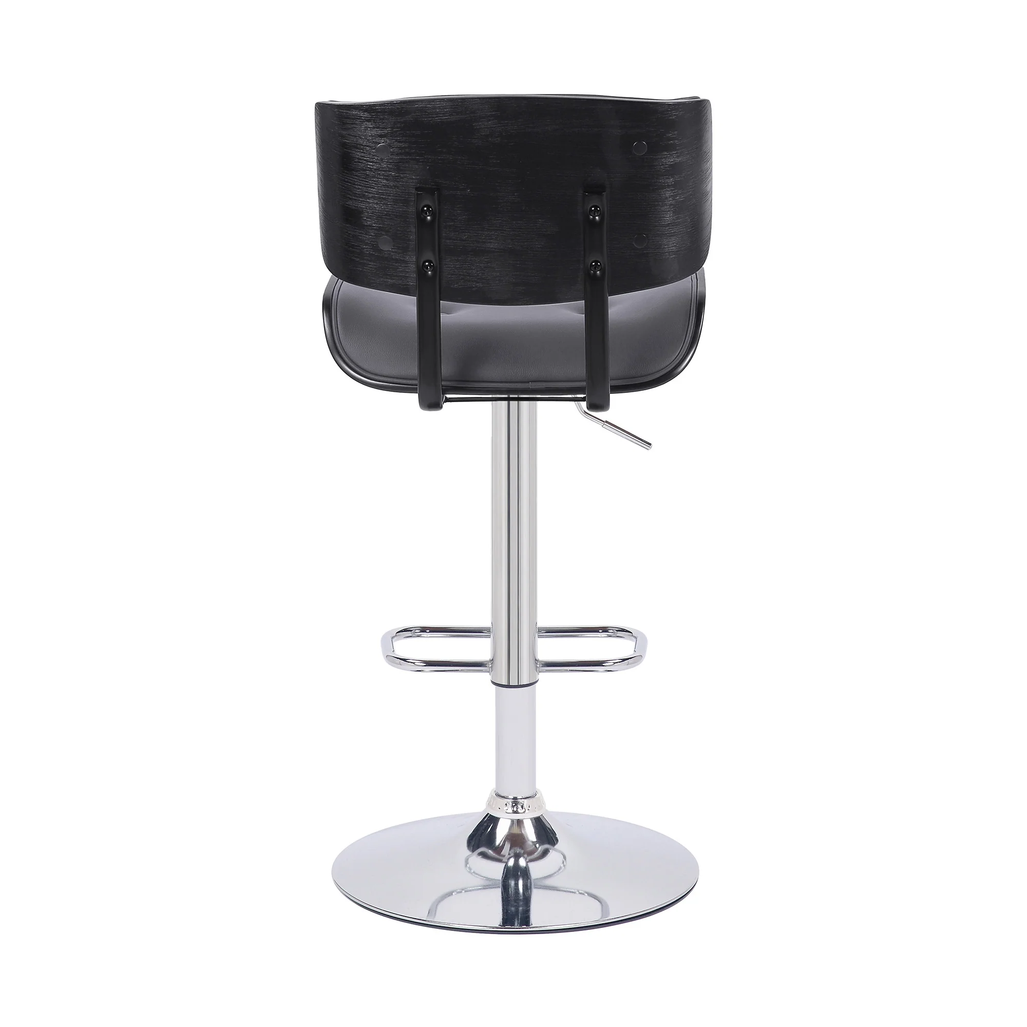 Adjustable Gray Tufted Faux Leather Black and Chrome Swivel Barstool. By Homeroots - Image 6