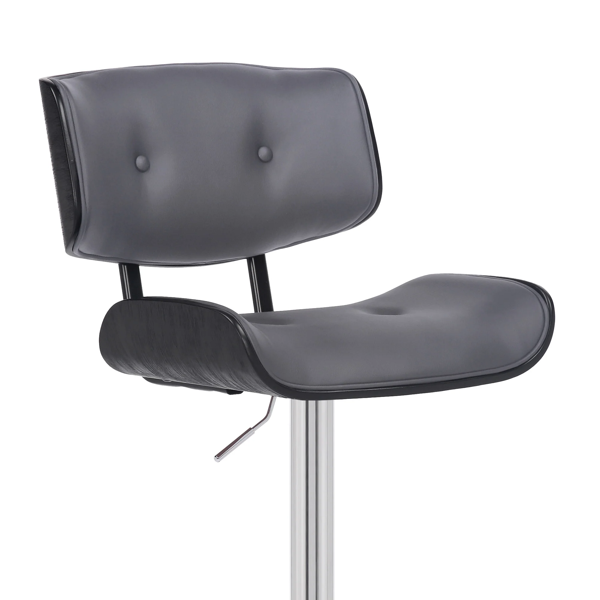 Adjustable Gray Tufted Faux Leather Black and Chrome Swivel Barstool. By Homeroots - Image 7