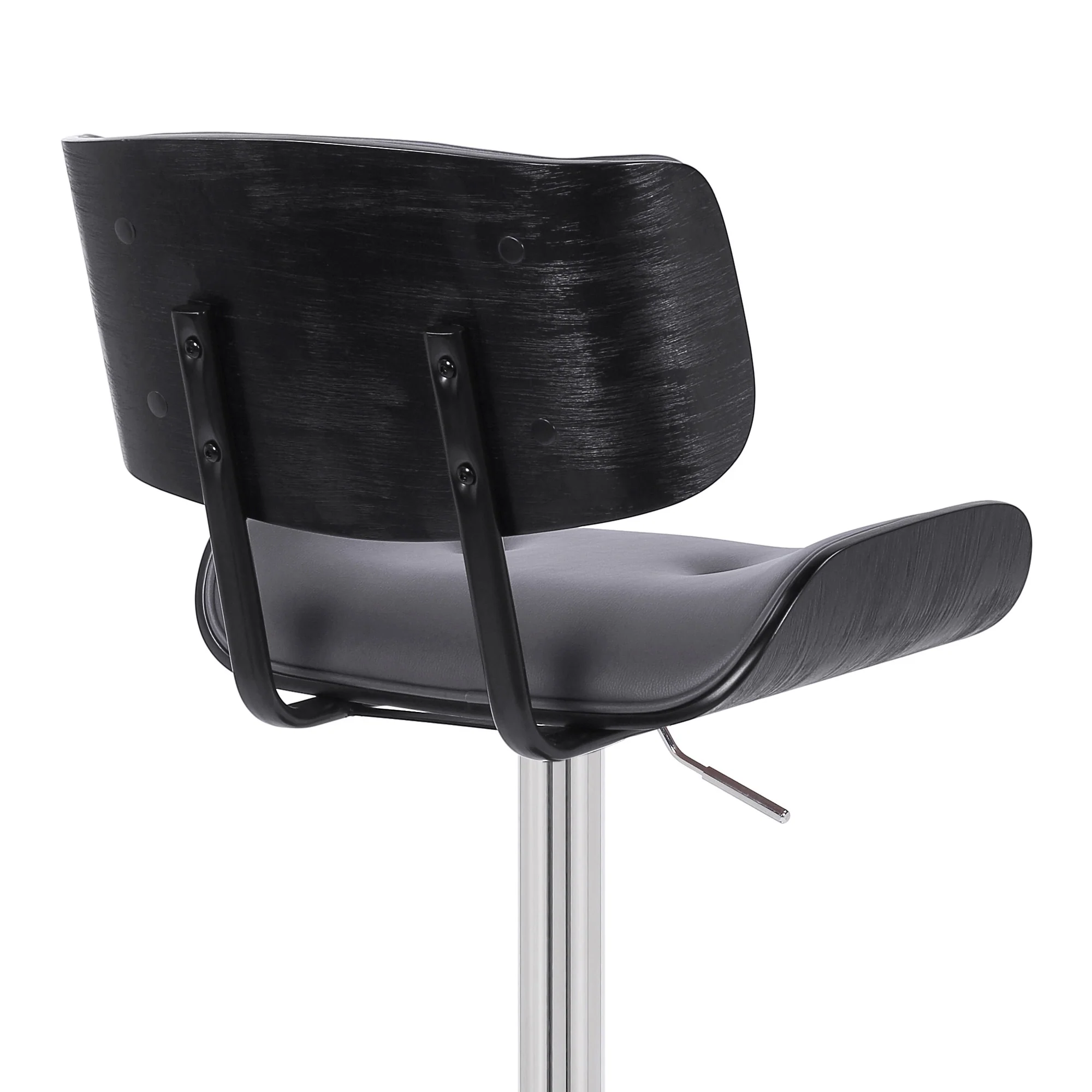 Adjustable Gray Tufted Faux Leather Black and Chrome Swivel Barstool. By Homeroots - Image 8