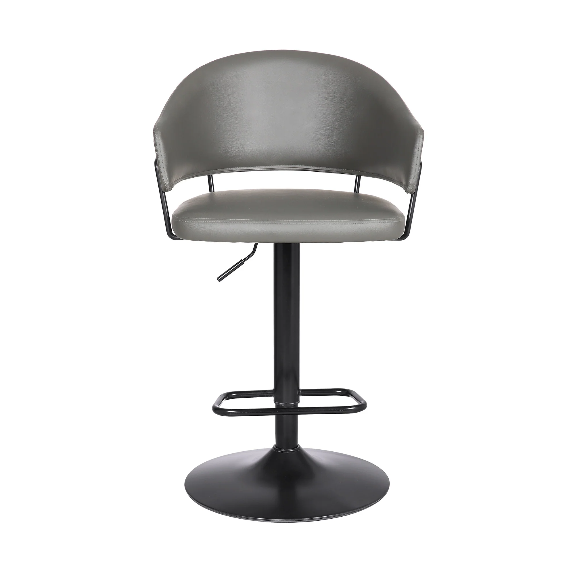 Adjustable Grey Faux Leather Black Wood and Metal Bar Stool By Homeroots - Image 2