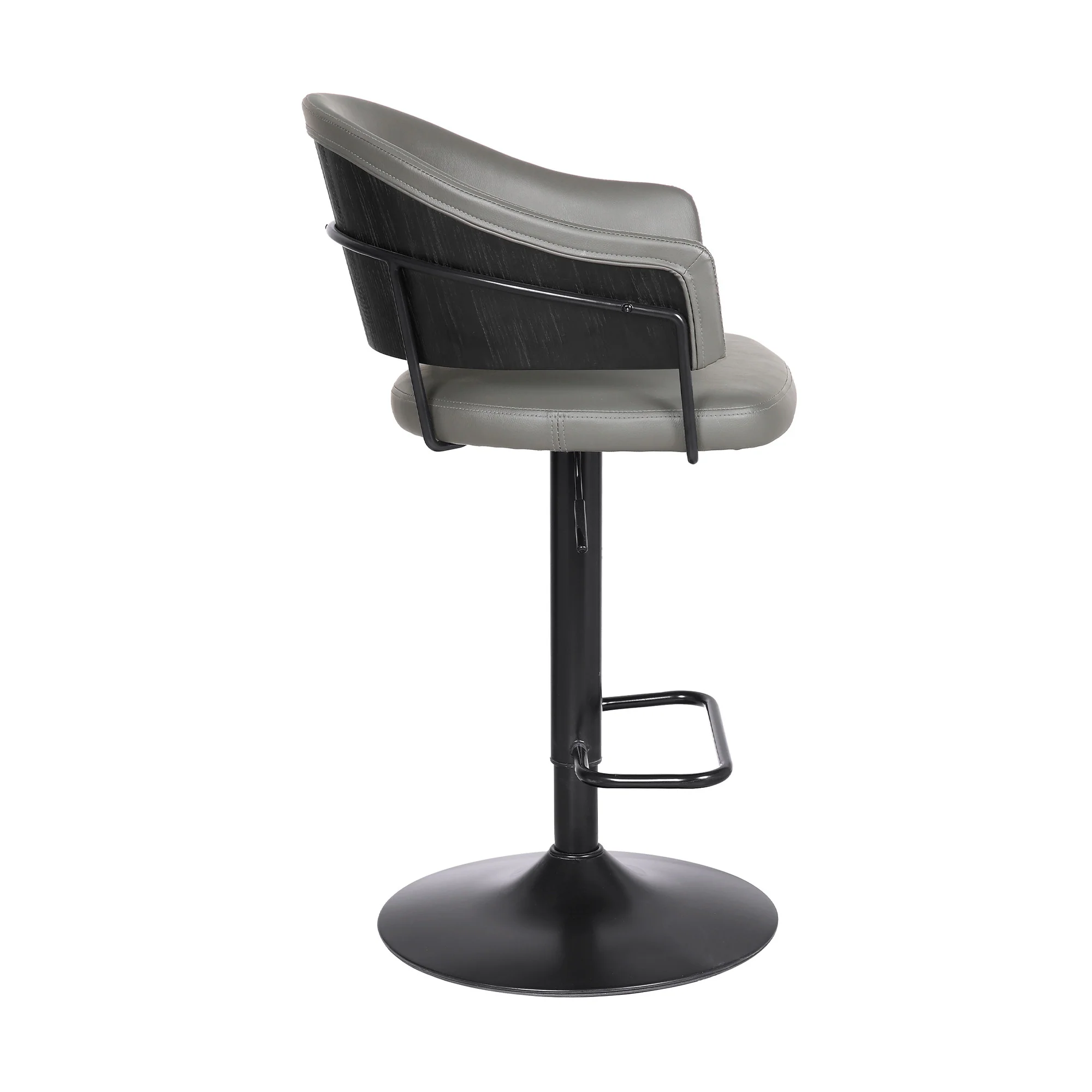 Adjustable Grey Faux Leather Black Wood and Metal Bar Stool By Homeroots - Image 3