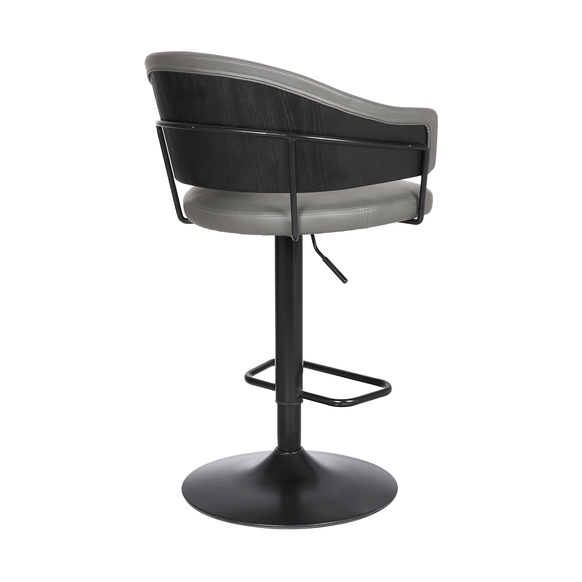 Adjustable Grey Faux Leather Black Wood and Metal Bar Stool By Homeroots - Image 4