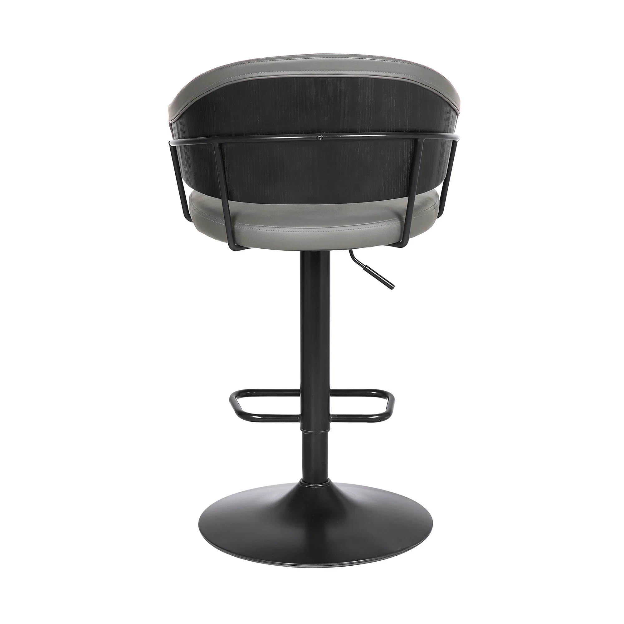 Adjustable Grey Faux Leather Black Wood and Metal Bar Stool By Homeroots - Image 5