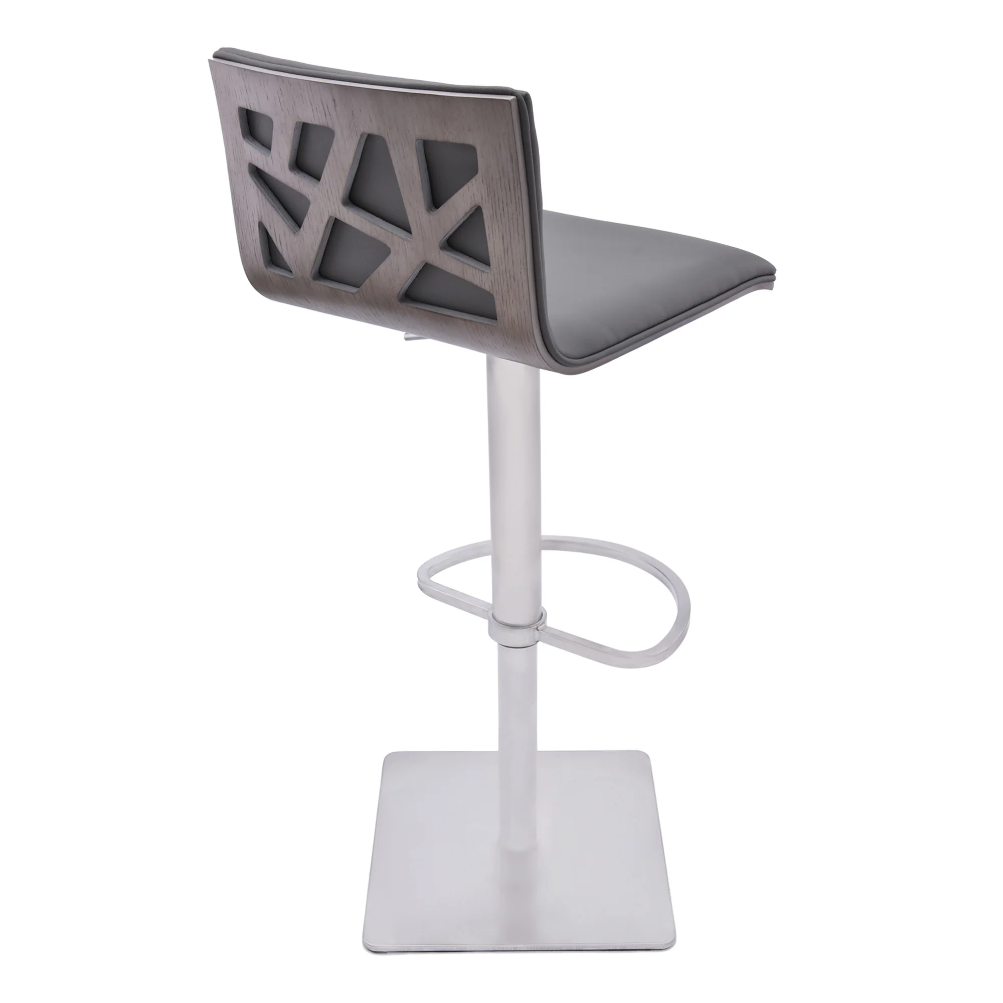 Adjustable Grey Faux Leather Walnut and Stainless Swivel Bar Stool By Homeroots - Image 3