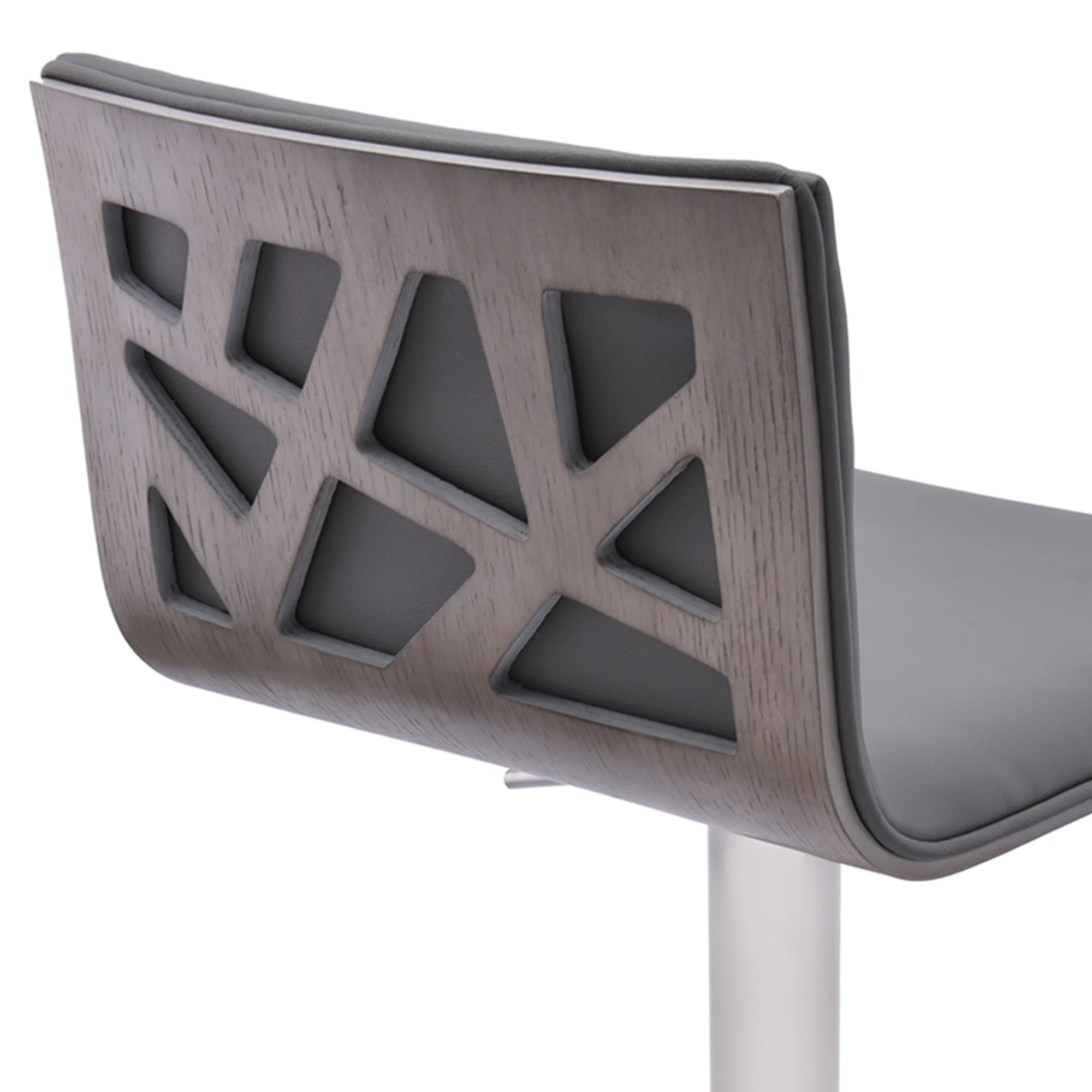 Adjustable Grey Faux Leather Walnut and Stainless Swivel Bar Stool By Homeroots - Image 5
