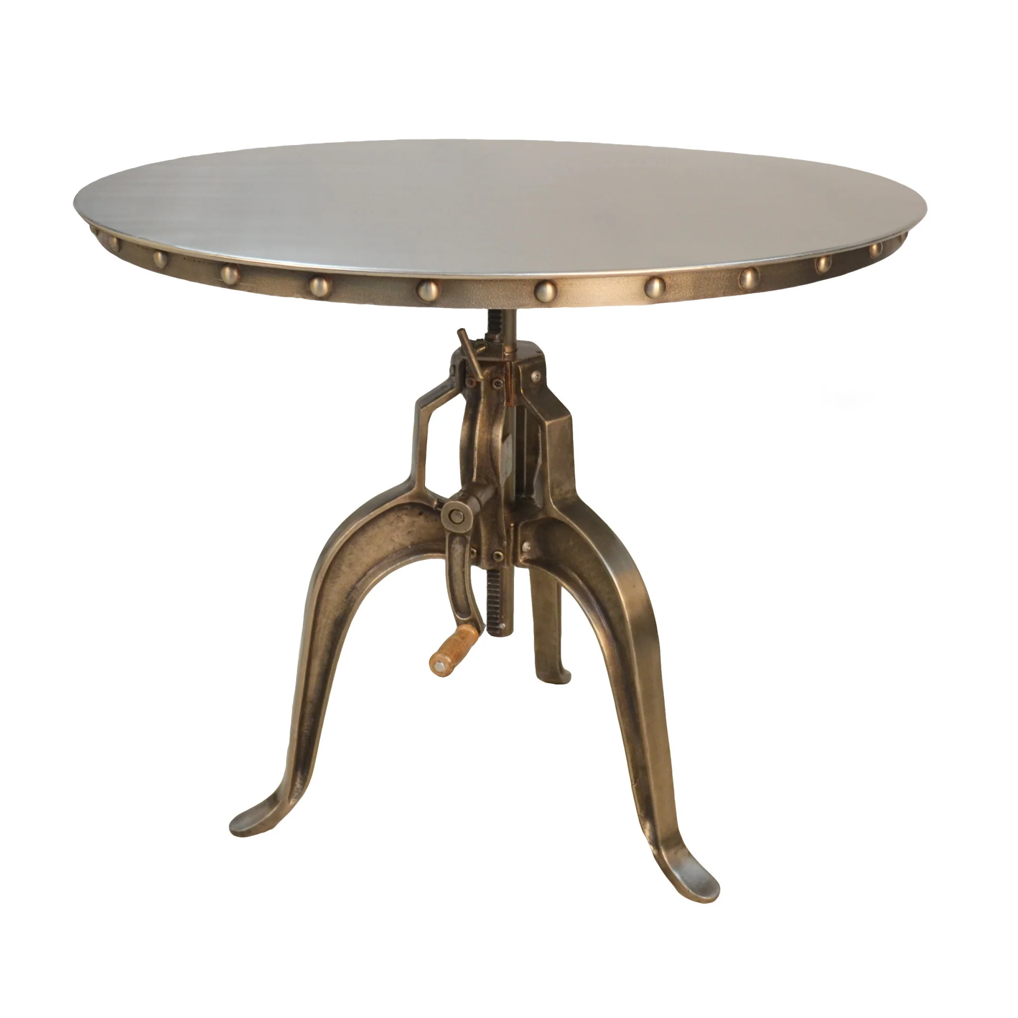 Adjustable Height Antiqued Nickel Three Leg Base Round Top Dining Table By Homeroots - Image 2