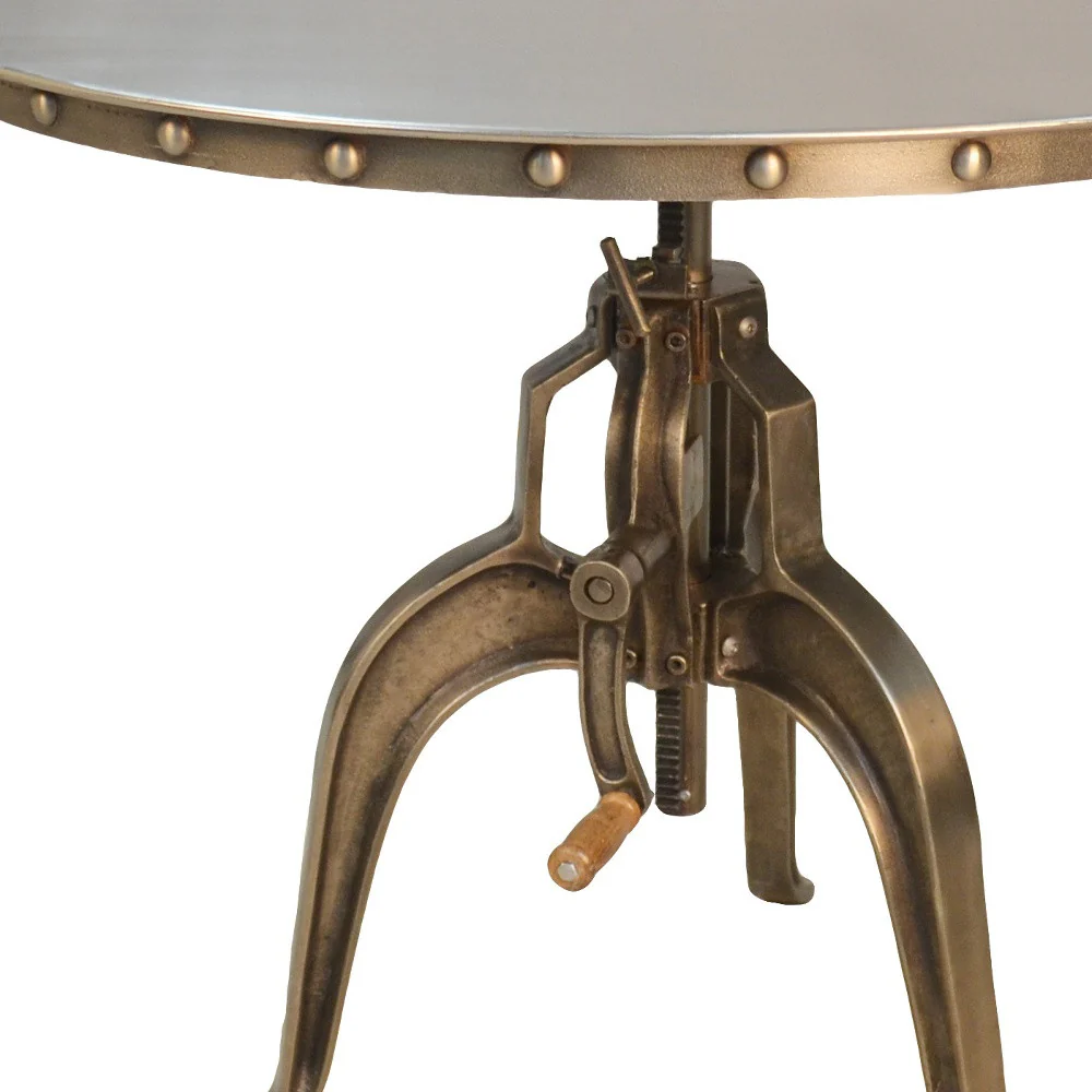 Adjustable Height Antiqued Nickel Three Leg Base Round Top Dining Table By Homeroots - Image 3