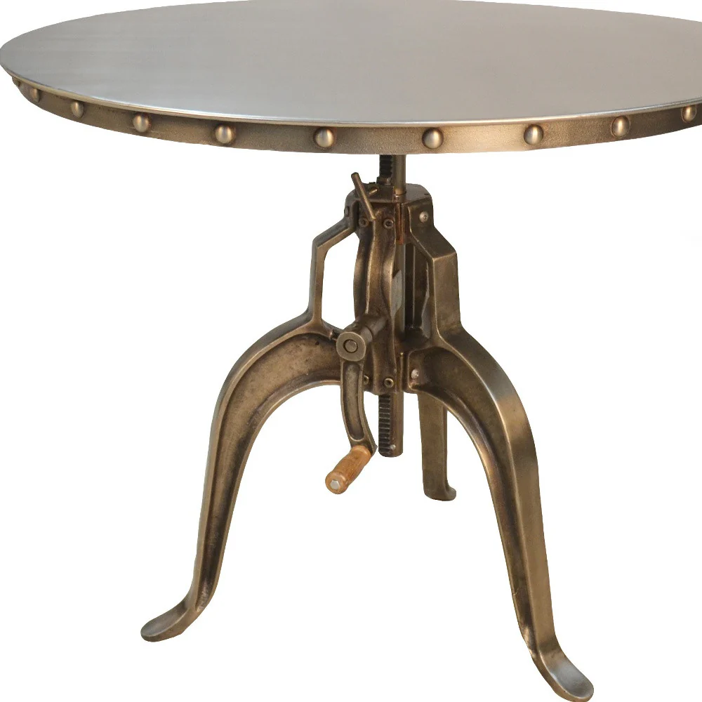 Adjustable Height Antiqued Nickel Three Leg Base Round Top Dining Table By Homeroots - Image 4