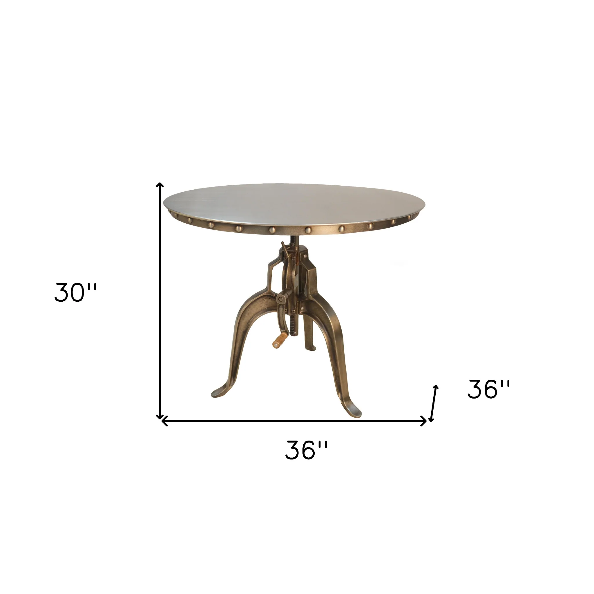 Adjustable Height Antiqued Nickel Three Leg Base Round Top Dining Table By Homeroots - Image 5