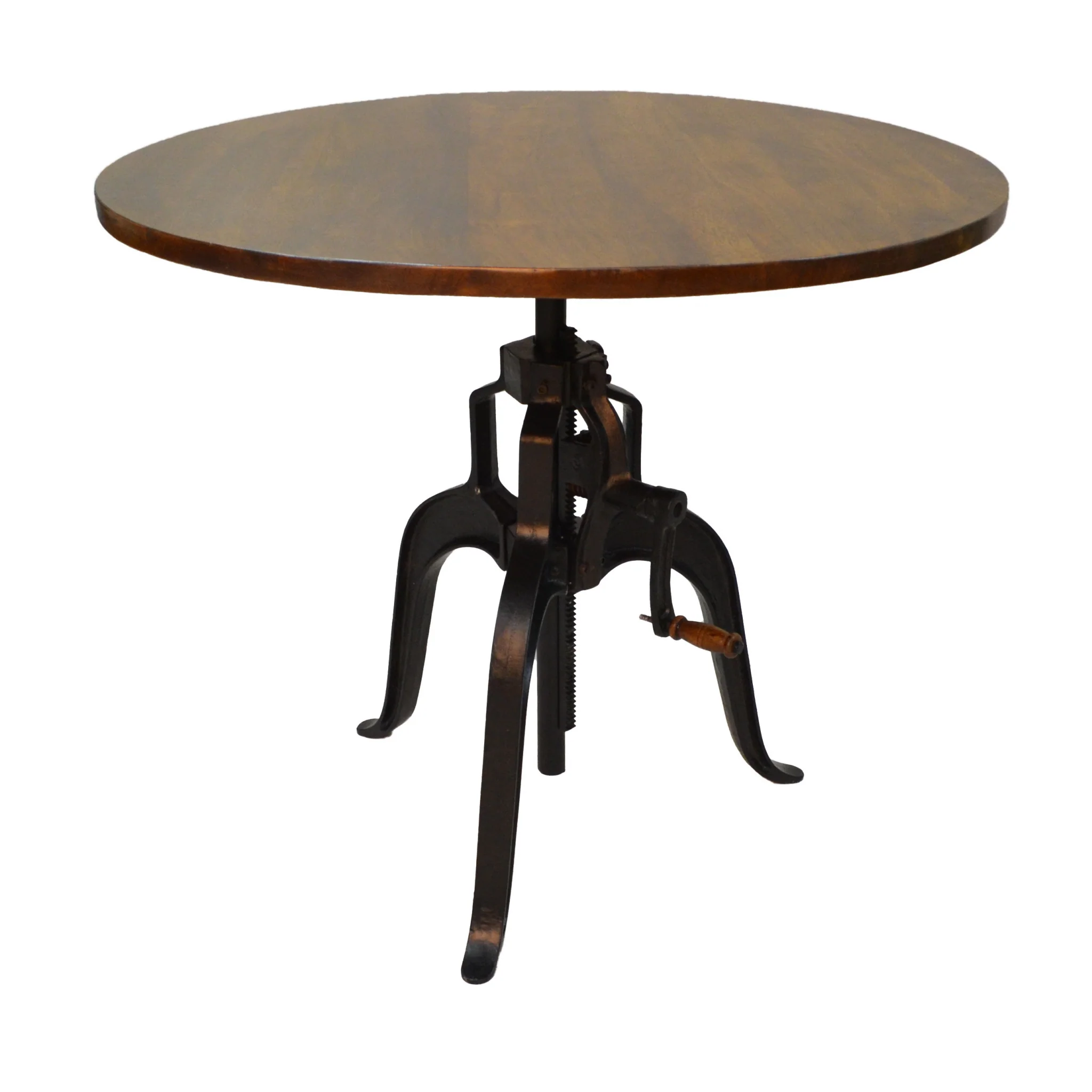 Adjustable Height Brown And Black Solid Wood And Iron Pedestal Base Round Top Dining Table By Homeroots - Image 2