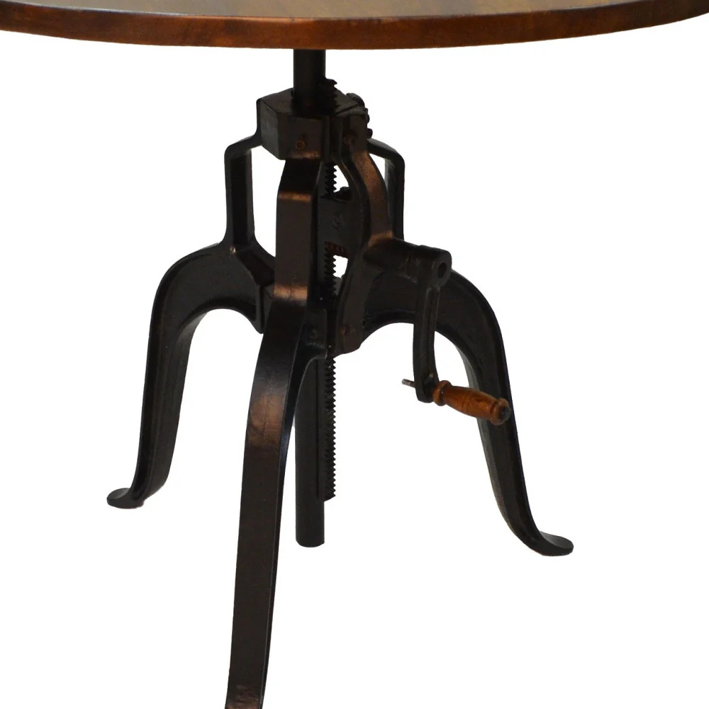 Adjustable Height Brown And Black Solid Wood And Iron Pedestal Base Round Top Dining Table By Homeroots - Image 3