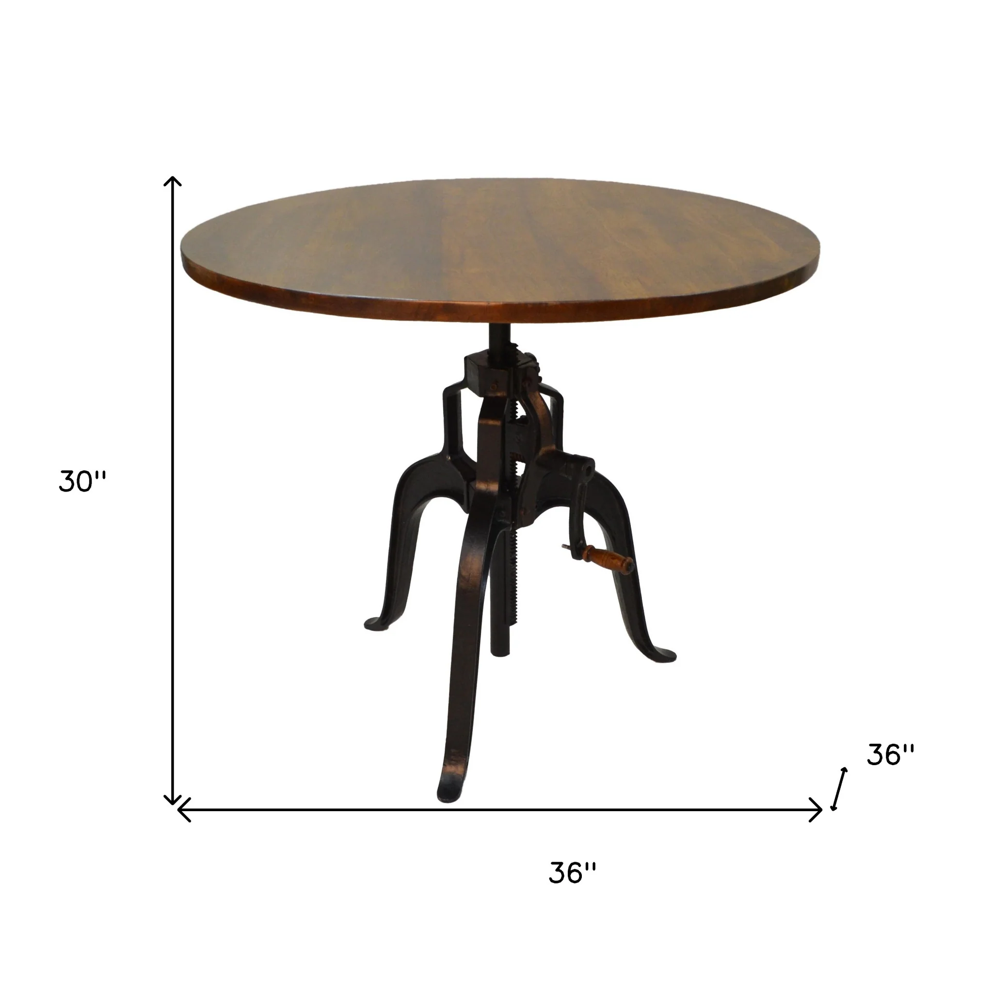 Adjustable Height Brown And Black Solid Wood And Iron Pedestal Base Round Top Dining Table By Homeroots - Image 4