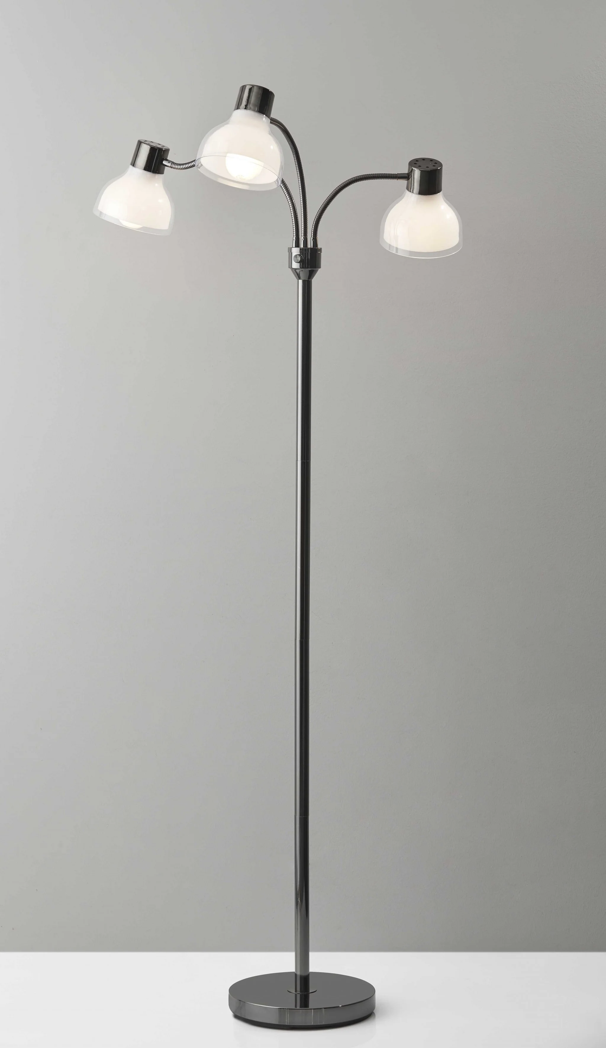Adjustable Three Light Floor Lamp in Black Nickel Finish With Frosted Inner Shades - Image 2