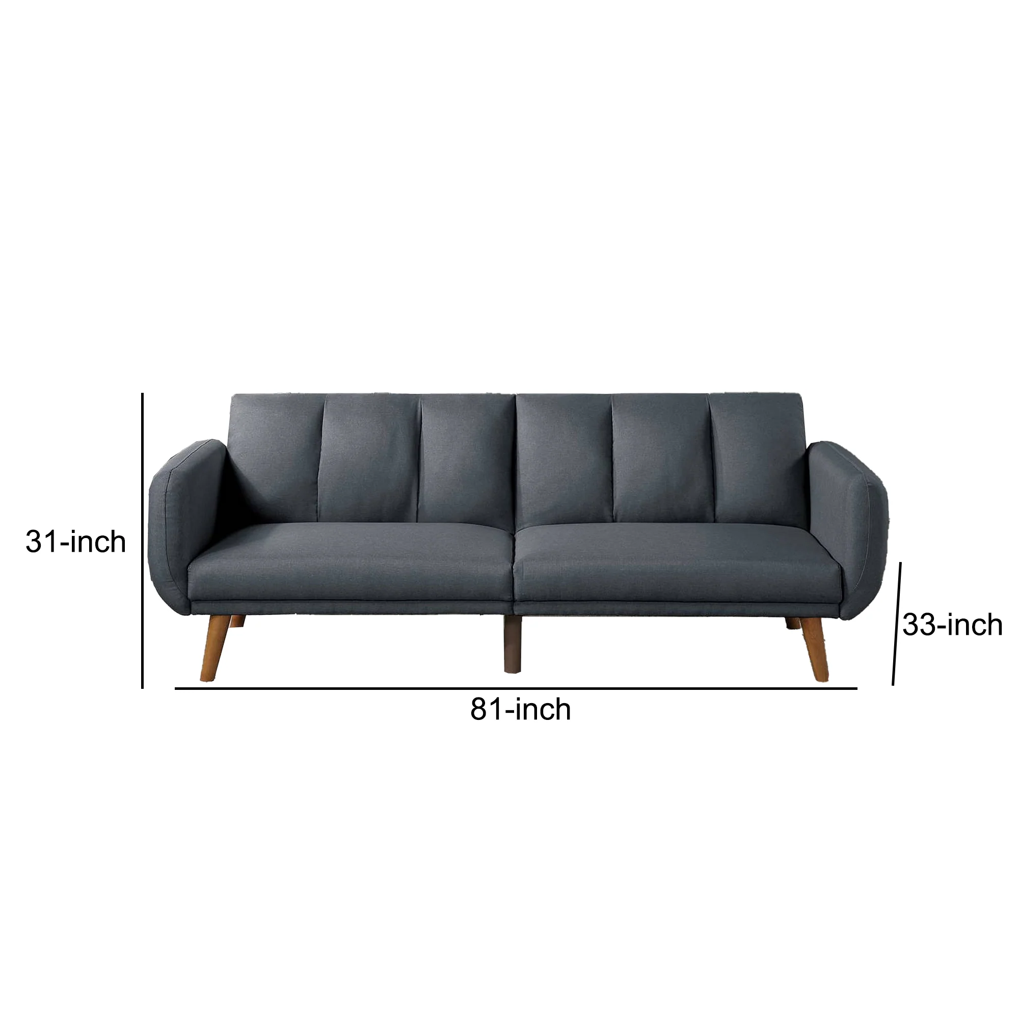 Adjustable Upholstered Sofa with Track Armrests and Angled Legs, Light Gray By Benzara - Image 2