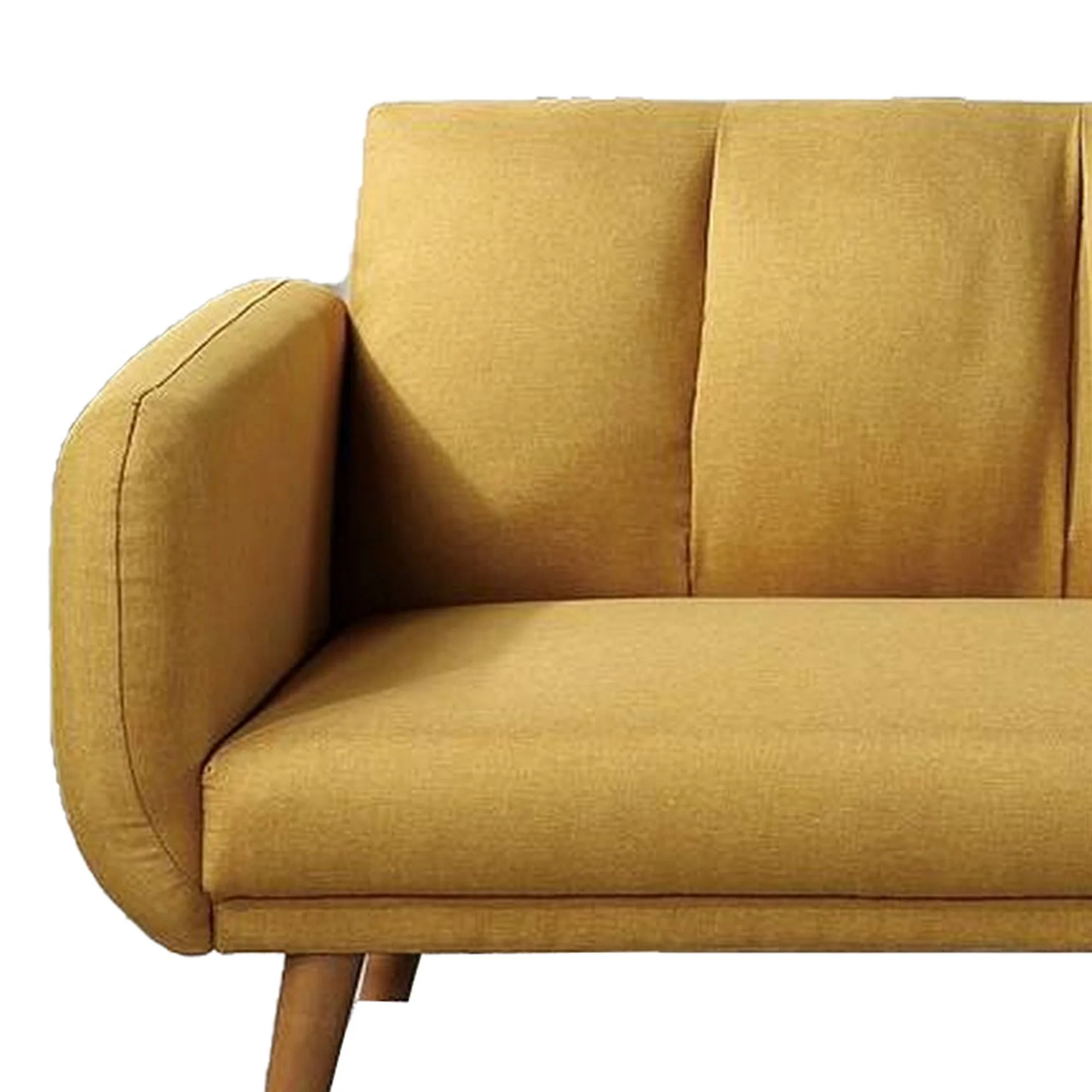Adjustable Upholstered Sofa with Track Armrests and Angled Legs, Yellow By Benzara - Image 3