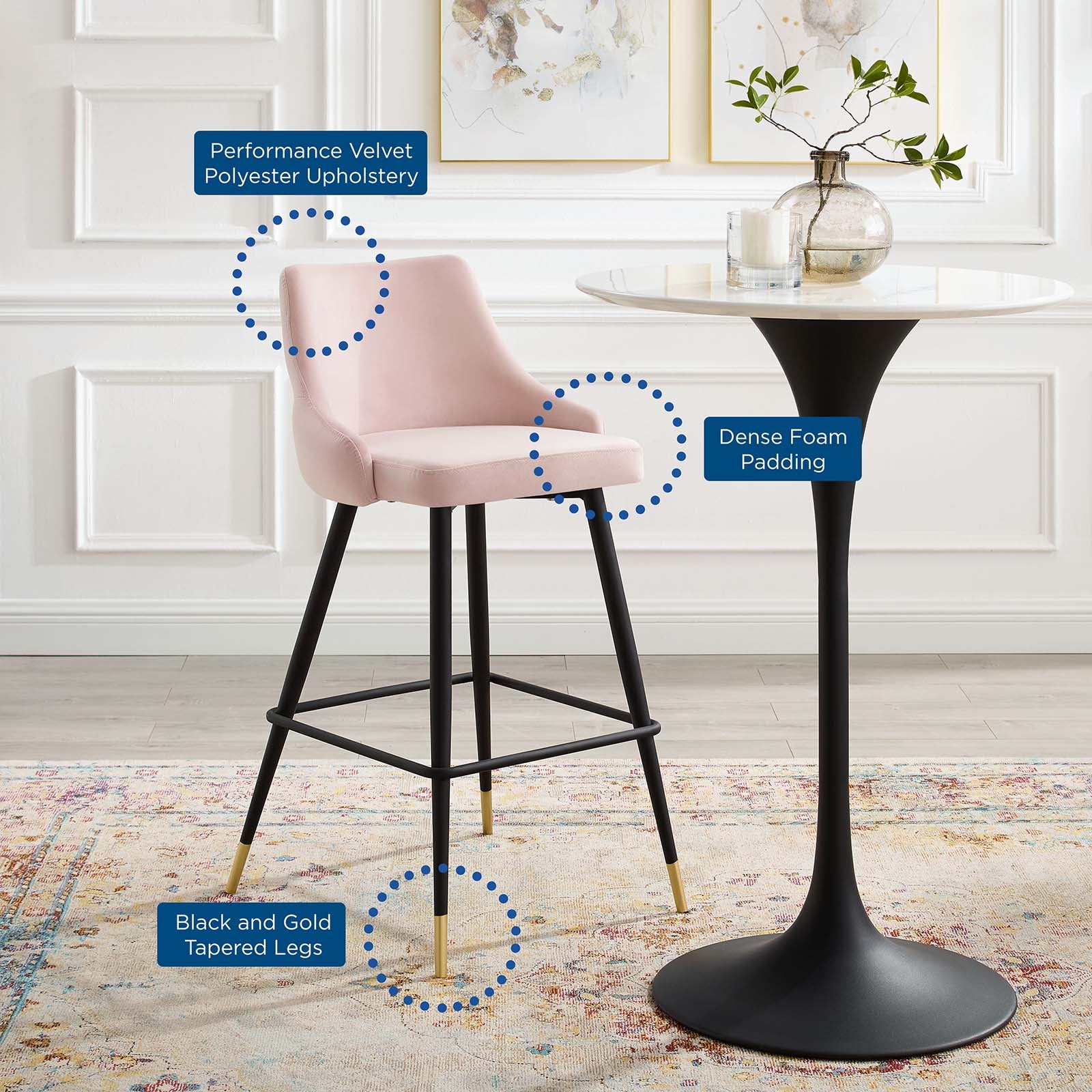 Adorn Performance Velvet Bar Stool Set of 2 By Modway - EEI-4595 - Image 17