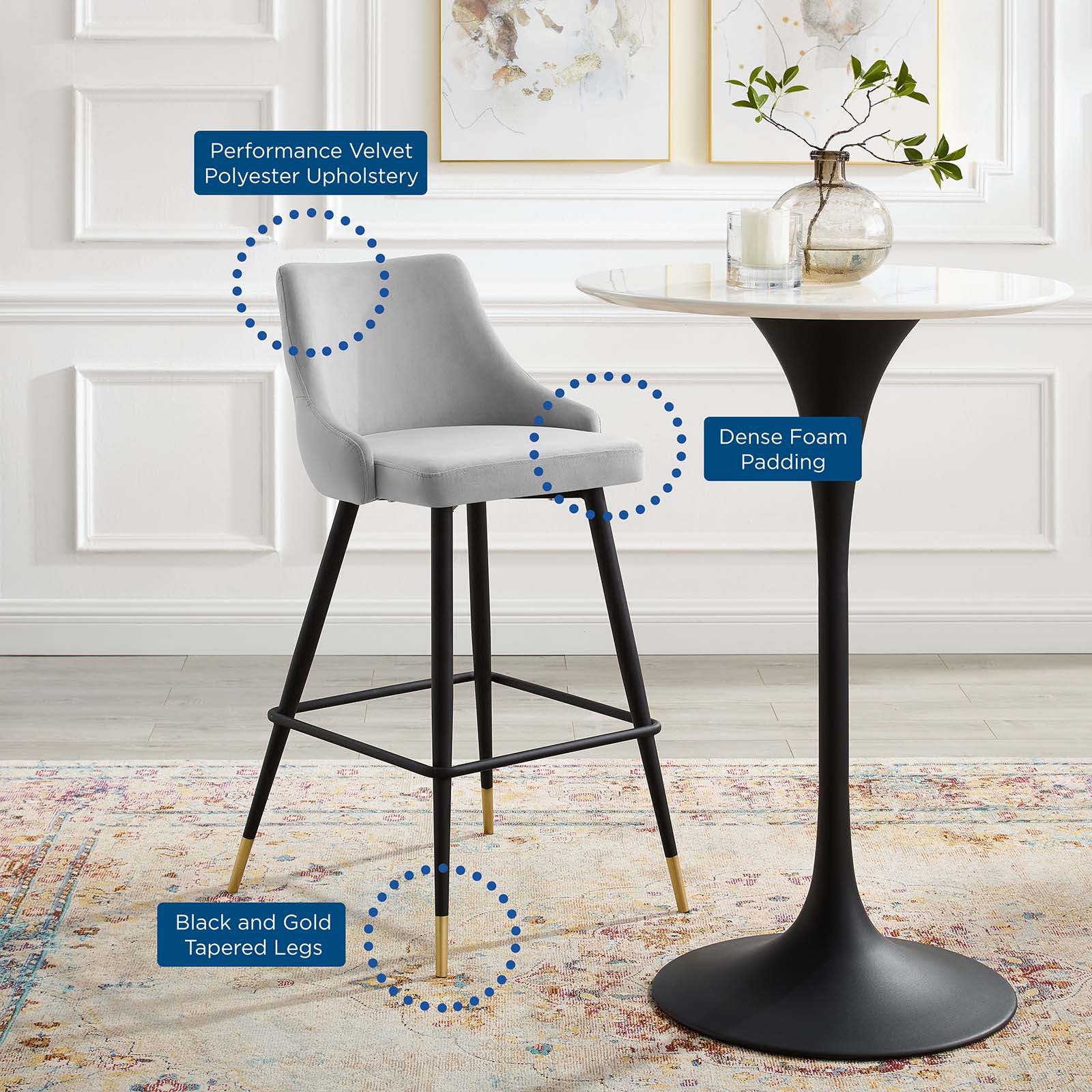 Adorn Performance Velvet Bar Stool Set of 2 By Modway - EEI-4595 - Image 2