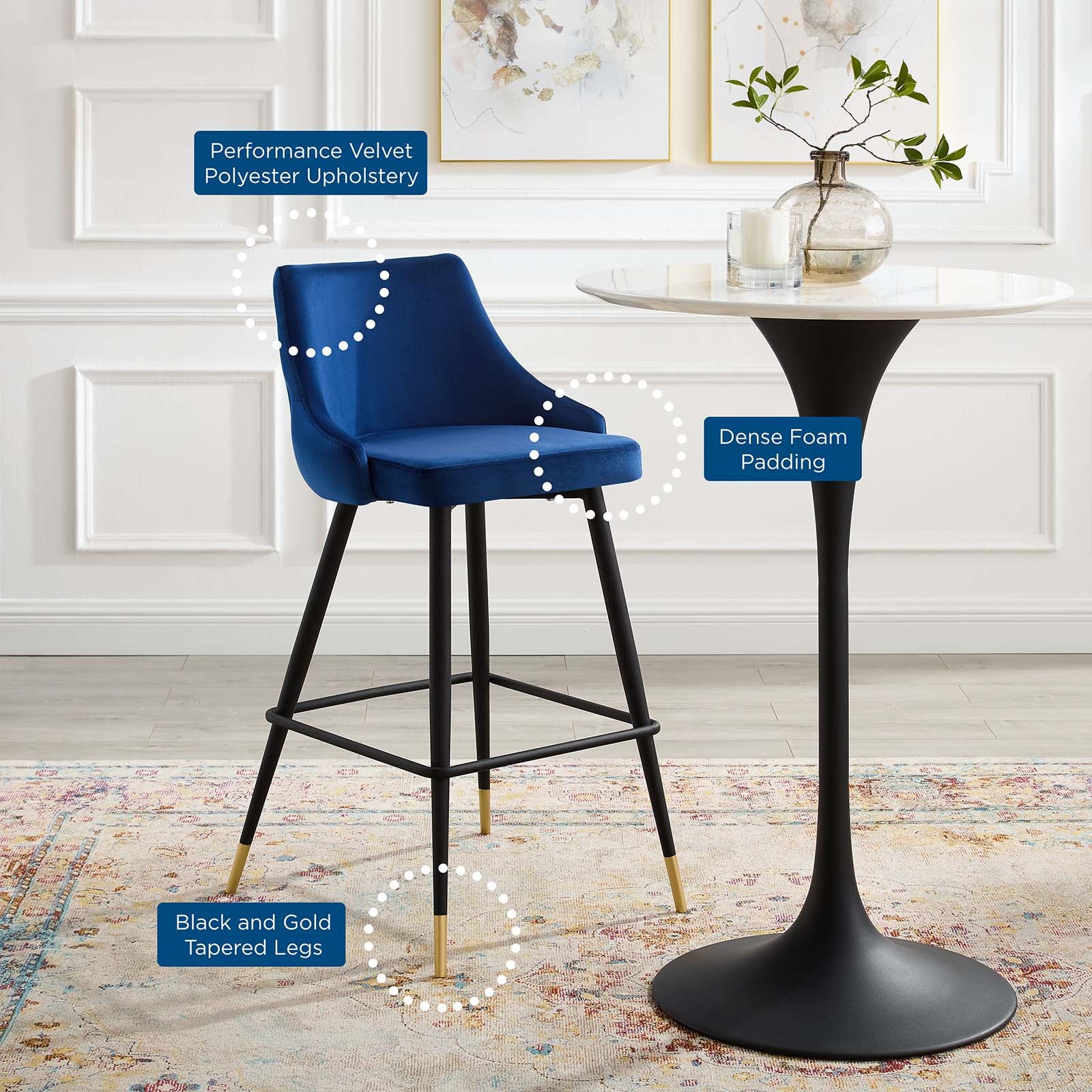 Adorn Performance Velvet Bar Stool Set of 2 By Modway - EEI-4595 - Image 9