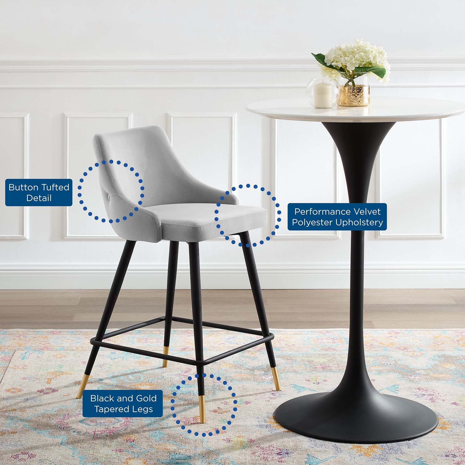 Adorn Performance Velvet Counter Stool Set of 2 By Modway - EEI-4594 - Image 2