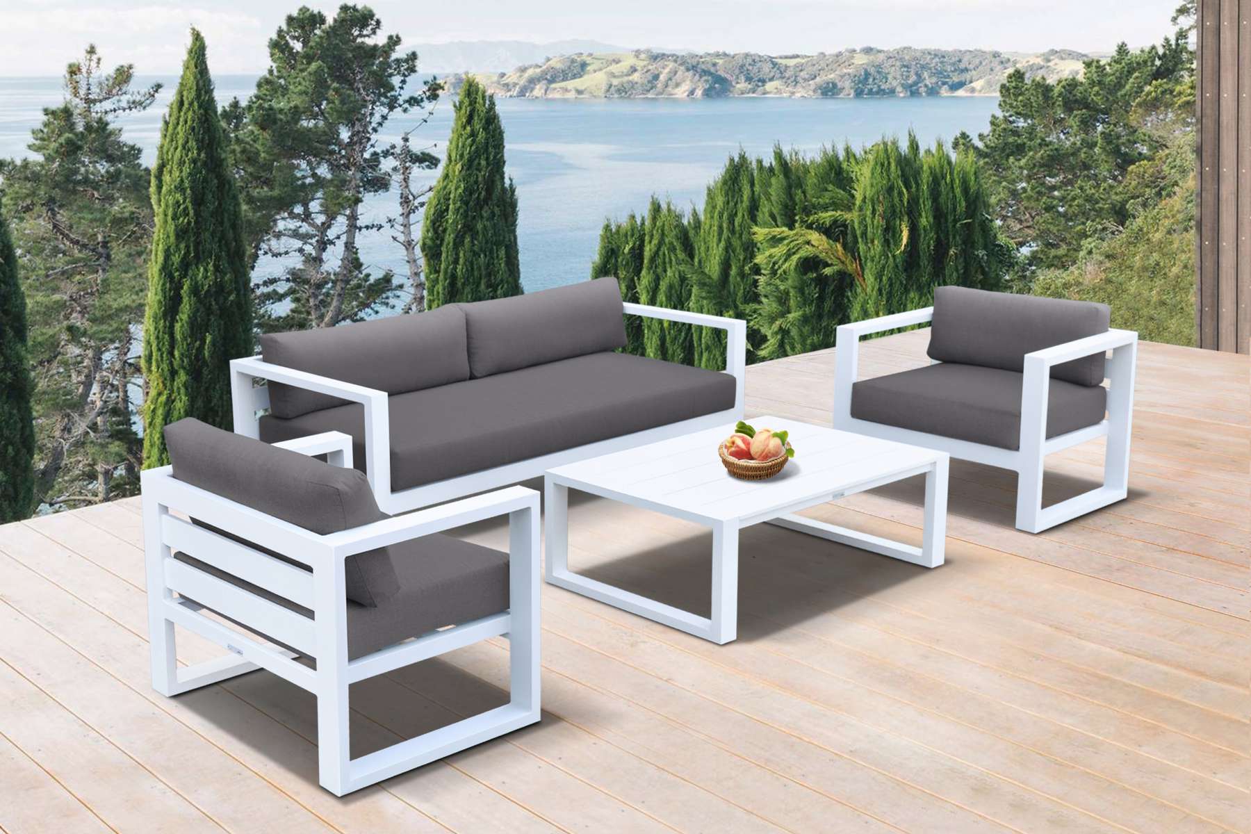 Aelani Outdoor 4 piece Set in Dark Grey Finish and Charcoal Cushions By Armen Living - Image 9