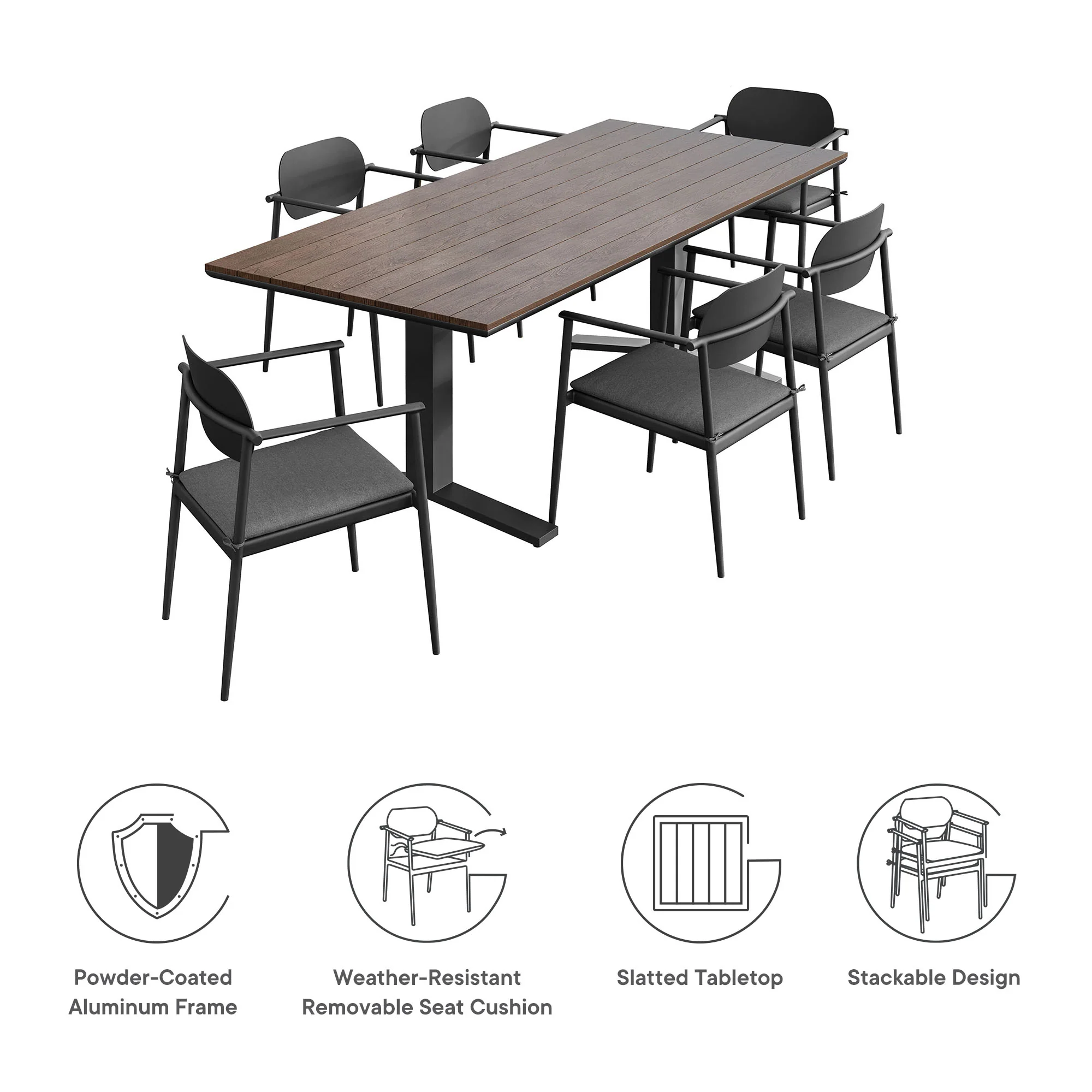 Aeris 7-Piece Outdoor Patio Aluminum Dining Set by Modway - Image 3