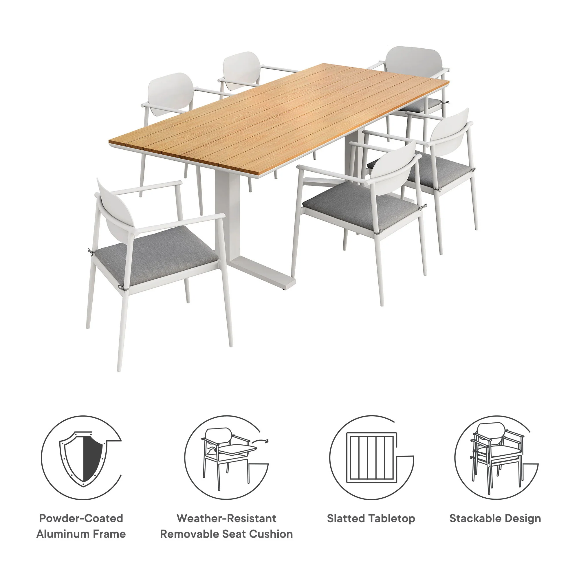 Aeris 7-Piece Outdoor Patio Aluminum Dining Set by Modway - Image 8
