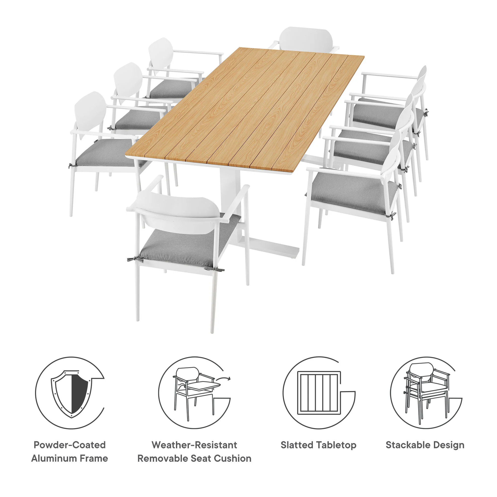 Aeris 9-Piece Outdoor Patio Aluminum Dining Set by Modway - Image 13