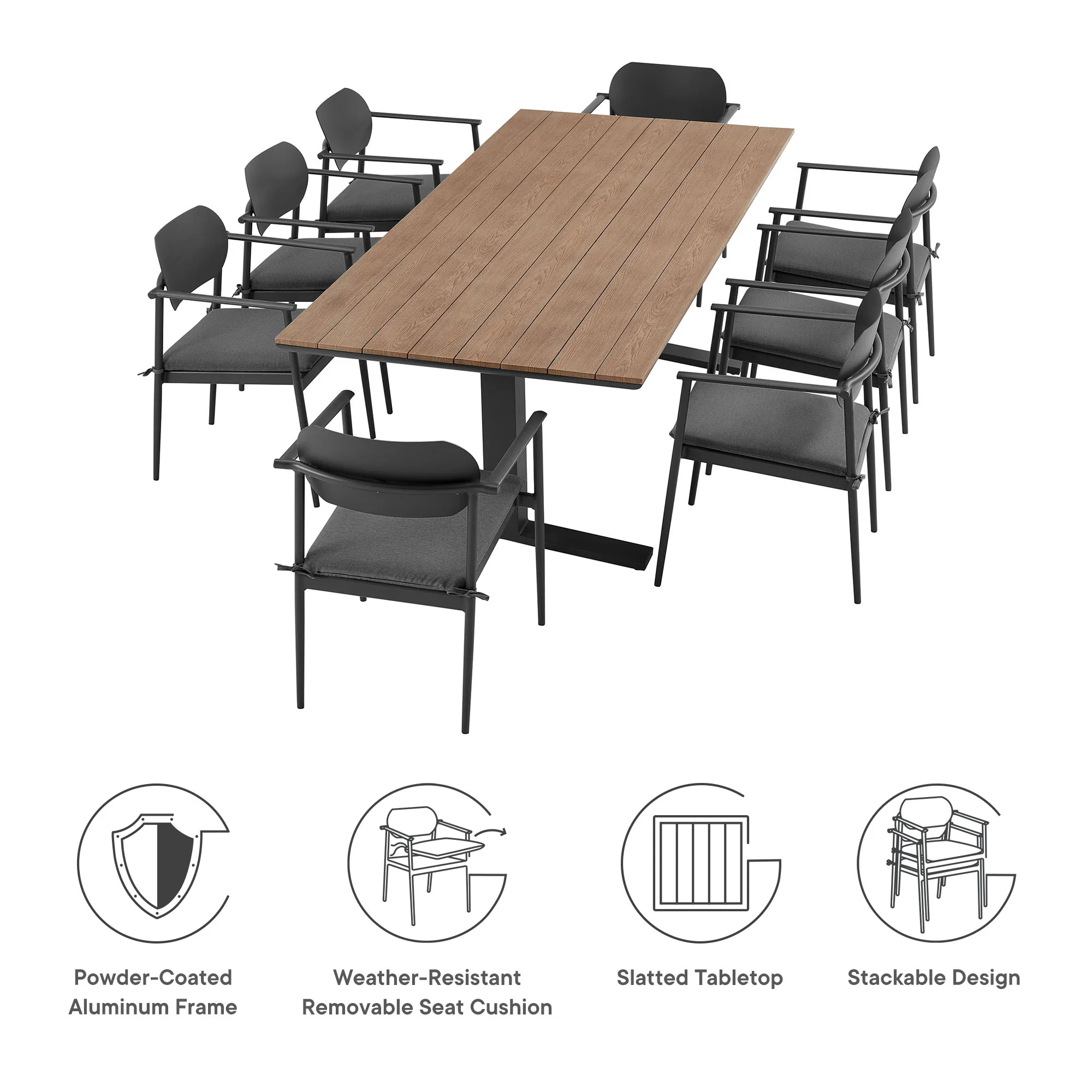 Aeris 9-Piece Outdoor Patio Aluminum Dining Set by Modway - Image 6