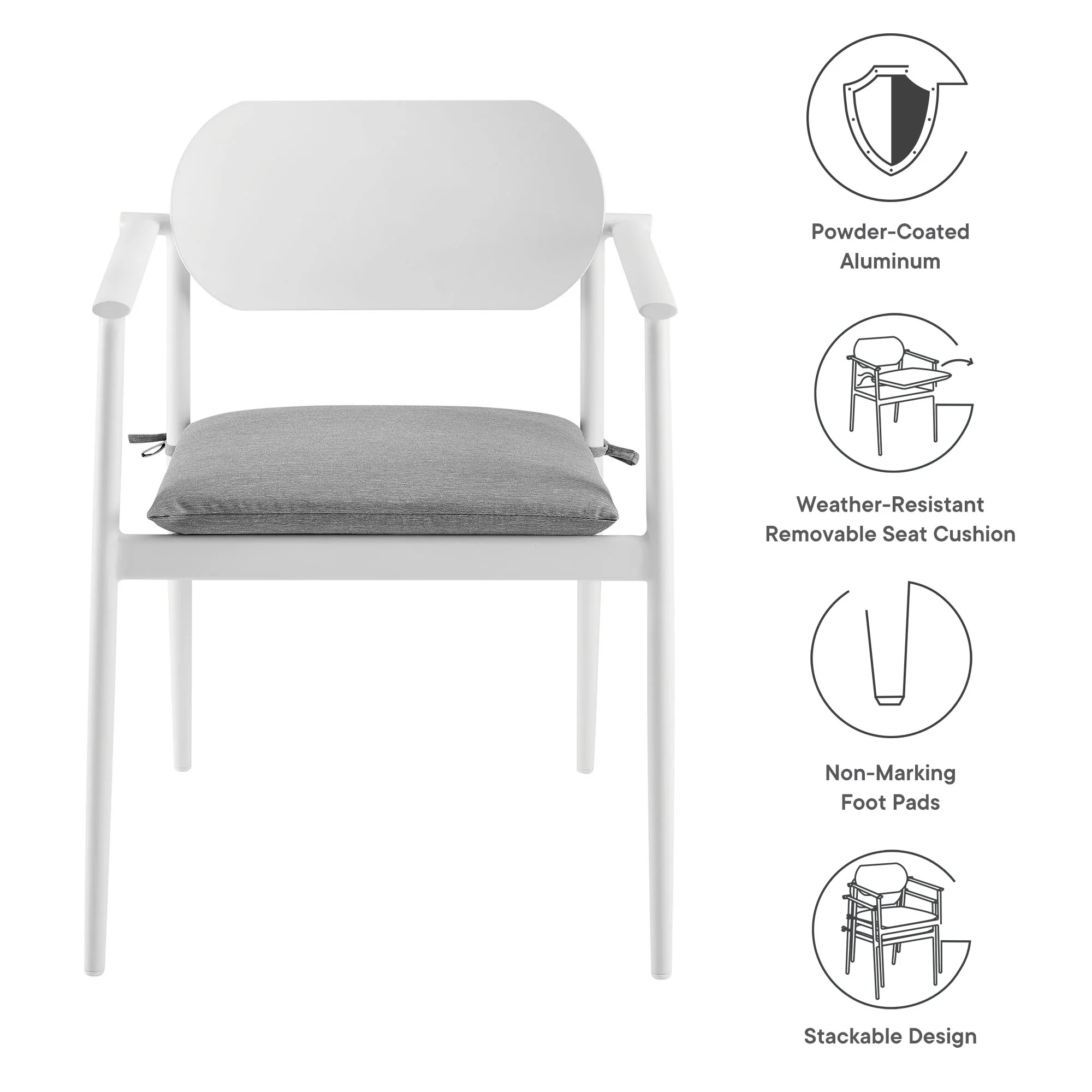 Aeris Stackable Outdoor Patio Aluminum Dining Armchair Set of 2 by Modway - Image 12
