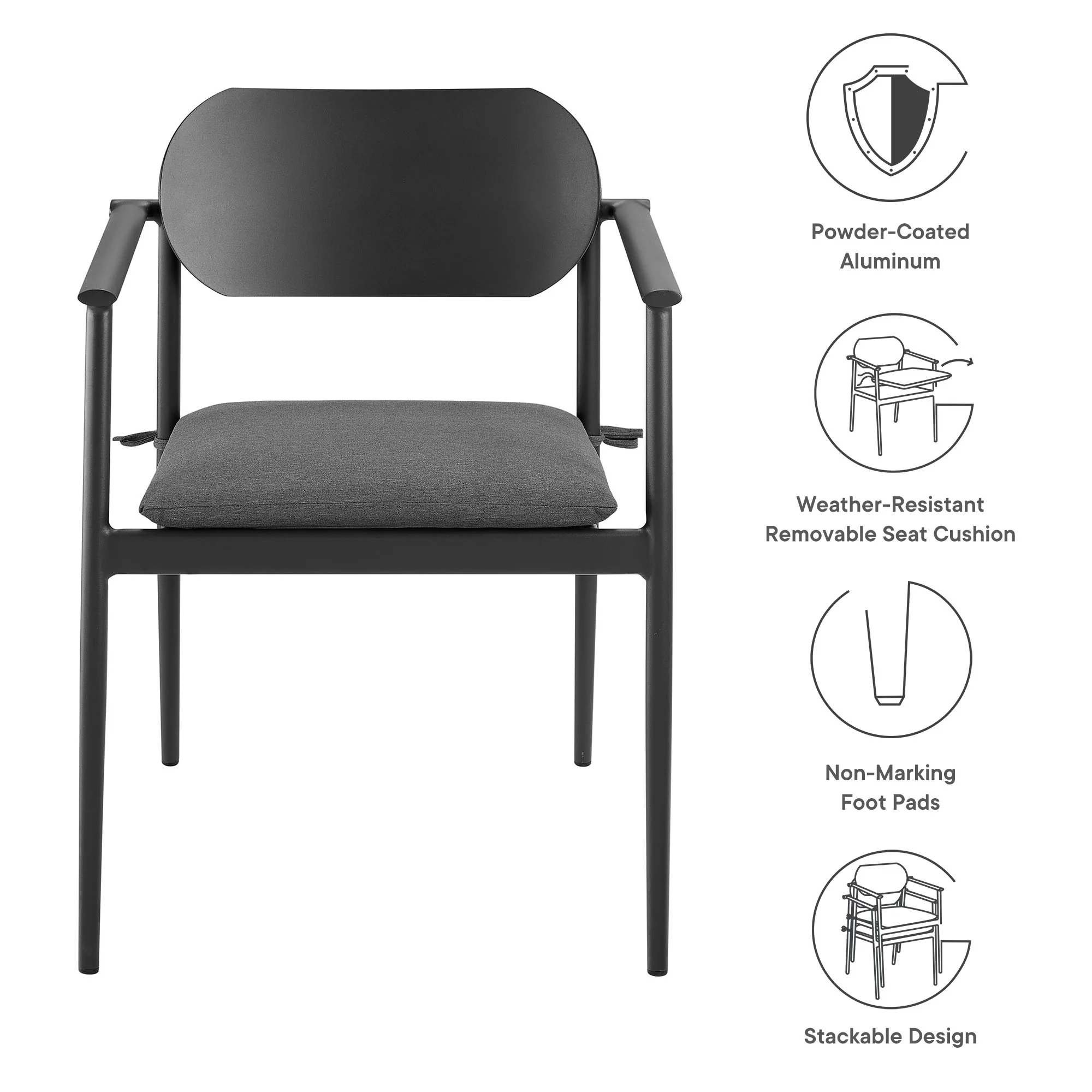Aeris Stackable Outdoor Patio Aluminum Dining Armchair Set of 2 by Modway - Image 2