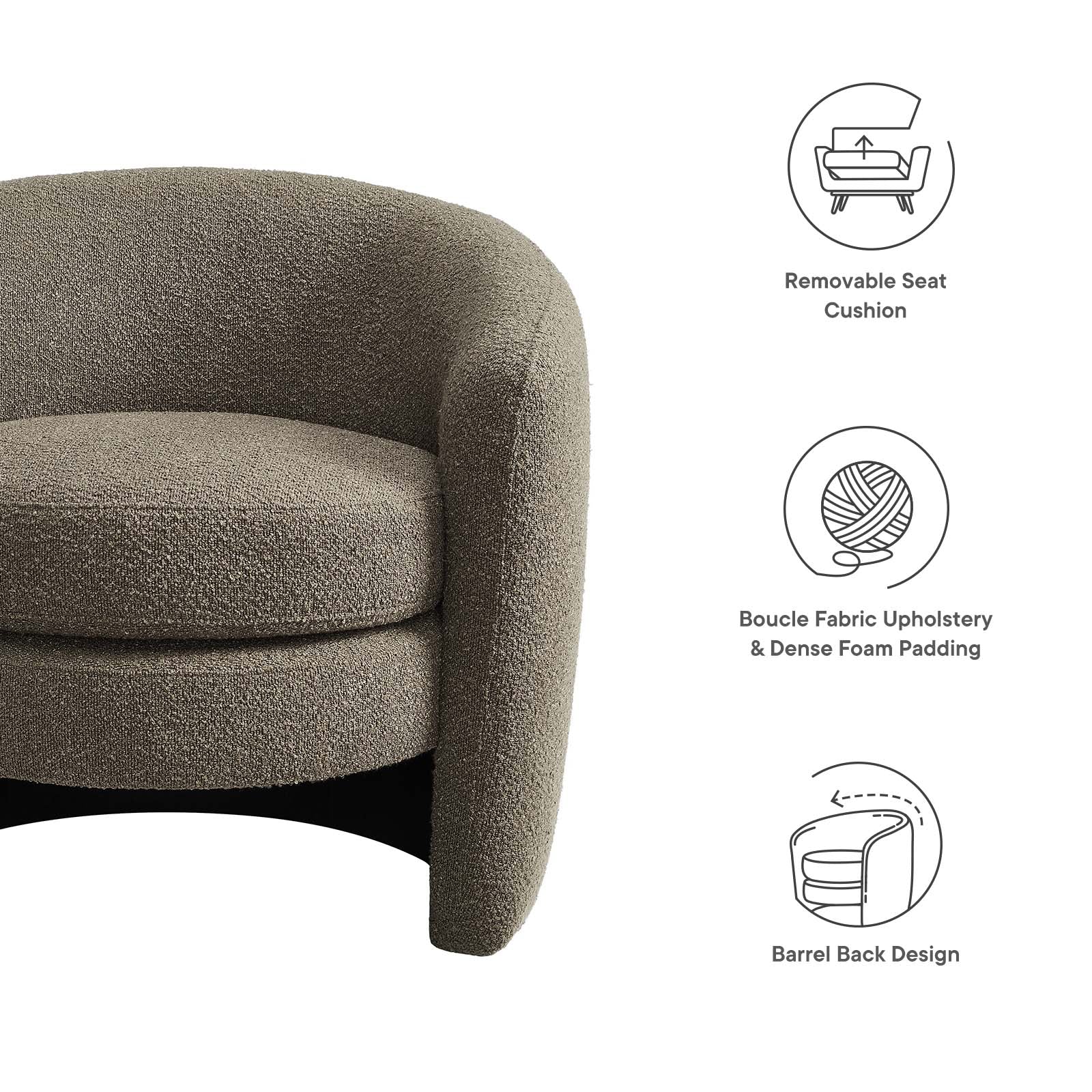 Affinity Upholstered Boucle Fabric Curved Back Armchair By Modway - EEI-6666 - Image 14