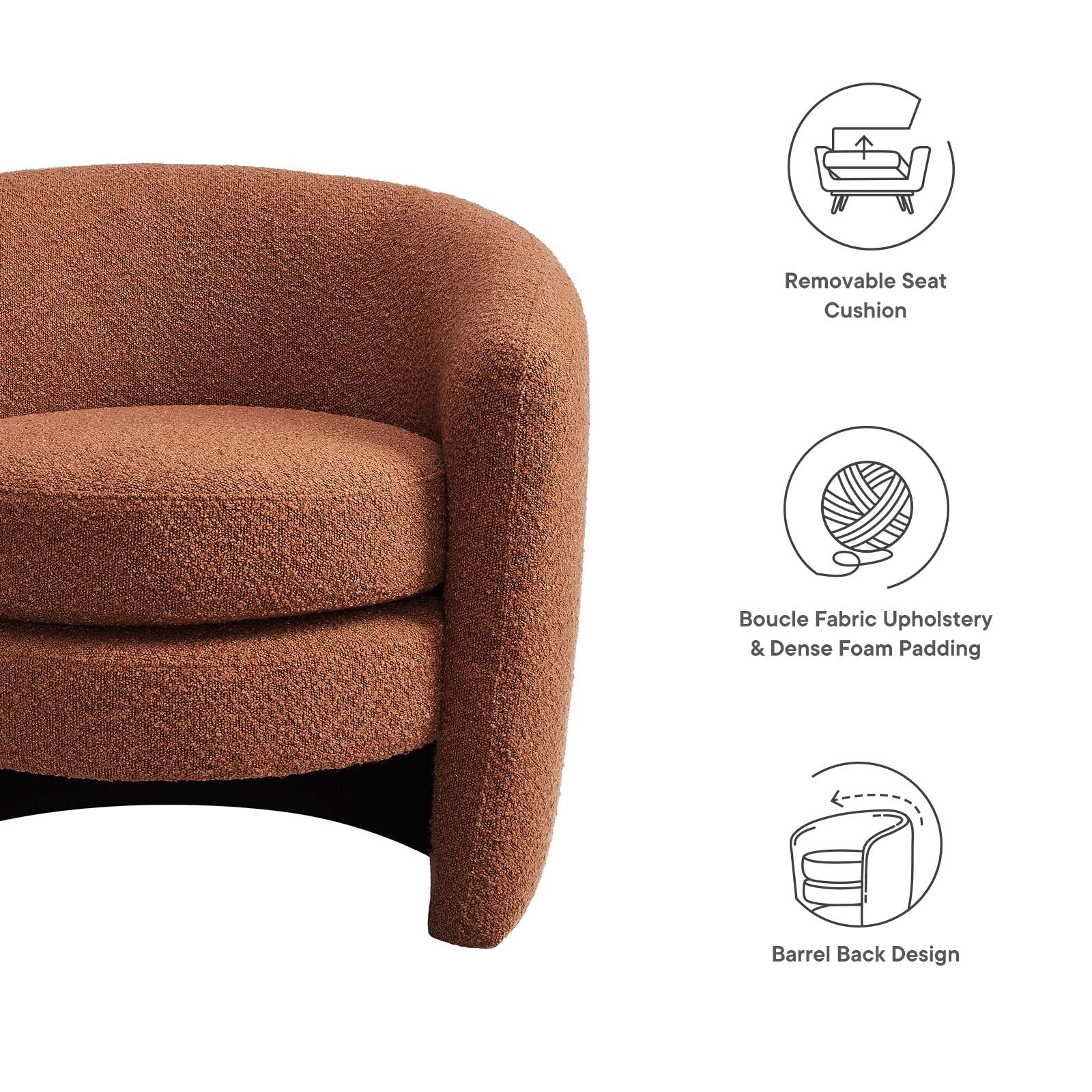 Affinity Upholstered Boucle Fabric Curved Back Armchair By Modway - EEI-6666 - Image 22