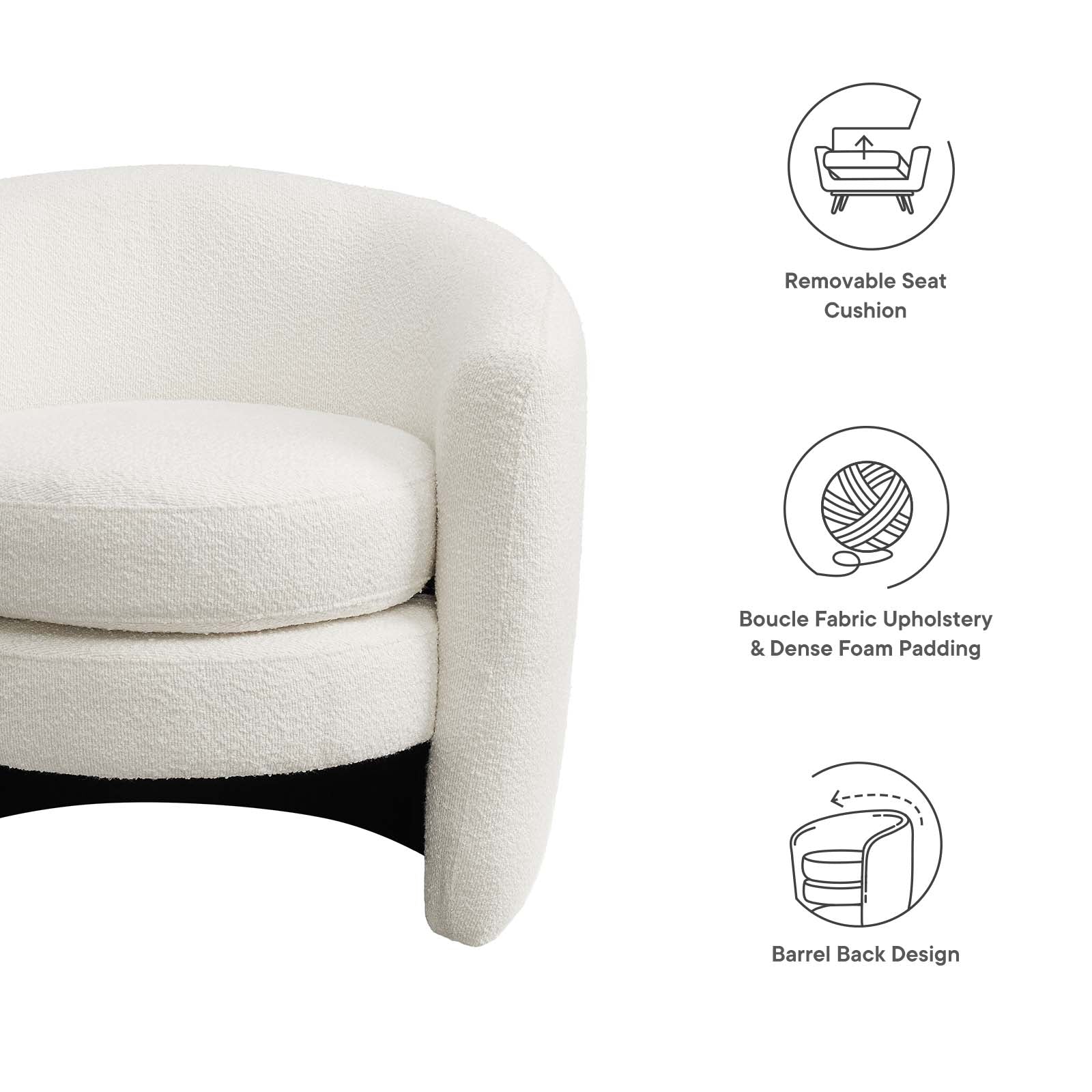 Affinity Upholstered Boucle Fabric Curved Back Armchair By Modway - EEI-6666 - Image 6
