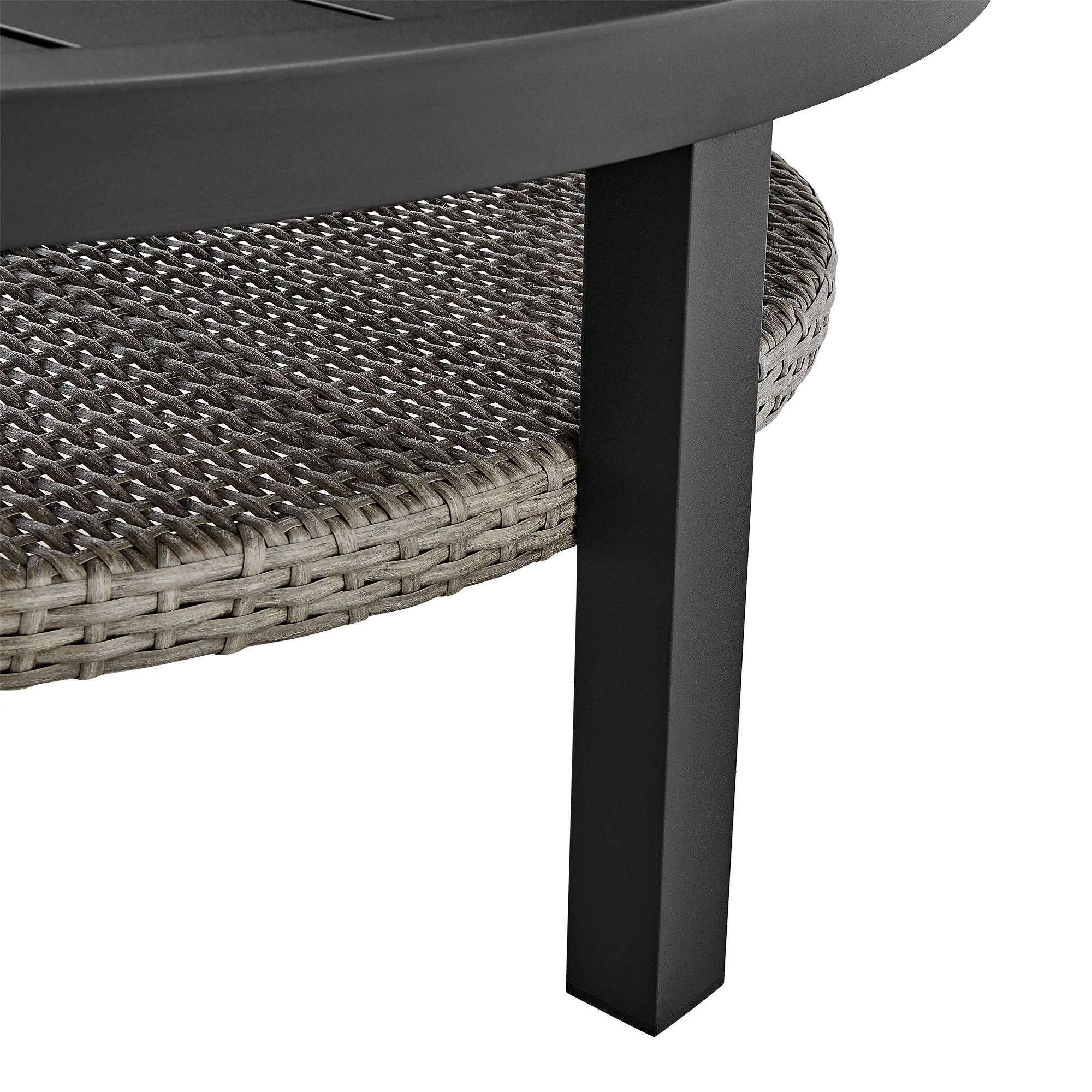 Aileen 3 Piece Patio Outdoor Swivel Seating Set in Black Aluminum with Grey Wicker and Cushions By Armen Living - Image 10