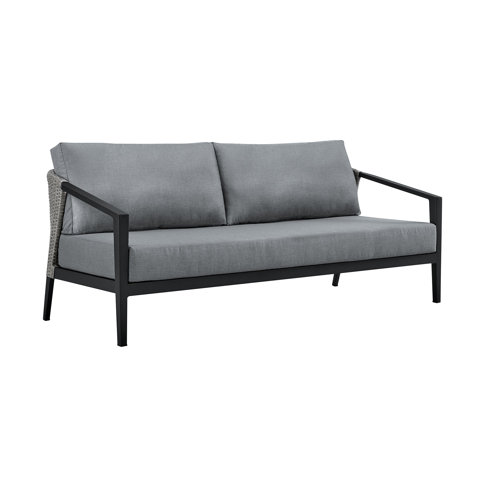 Aileen Outdoor Patio 4-Piece Lounge Set in Aluminum and Wicker with Grey Cushions By Armen Living - Image 3