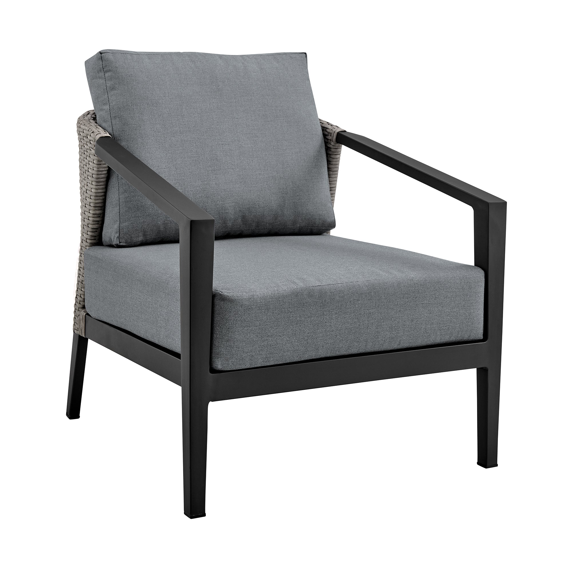 Aileen Outdoor Patio 4-Piece Lounge Set in Aluminum and Wicker with Grey Cushions By Armen Living - Image 5