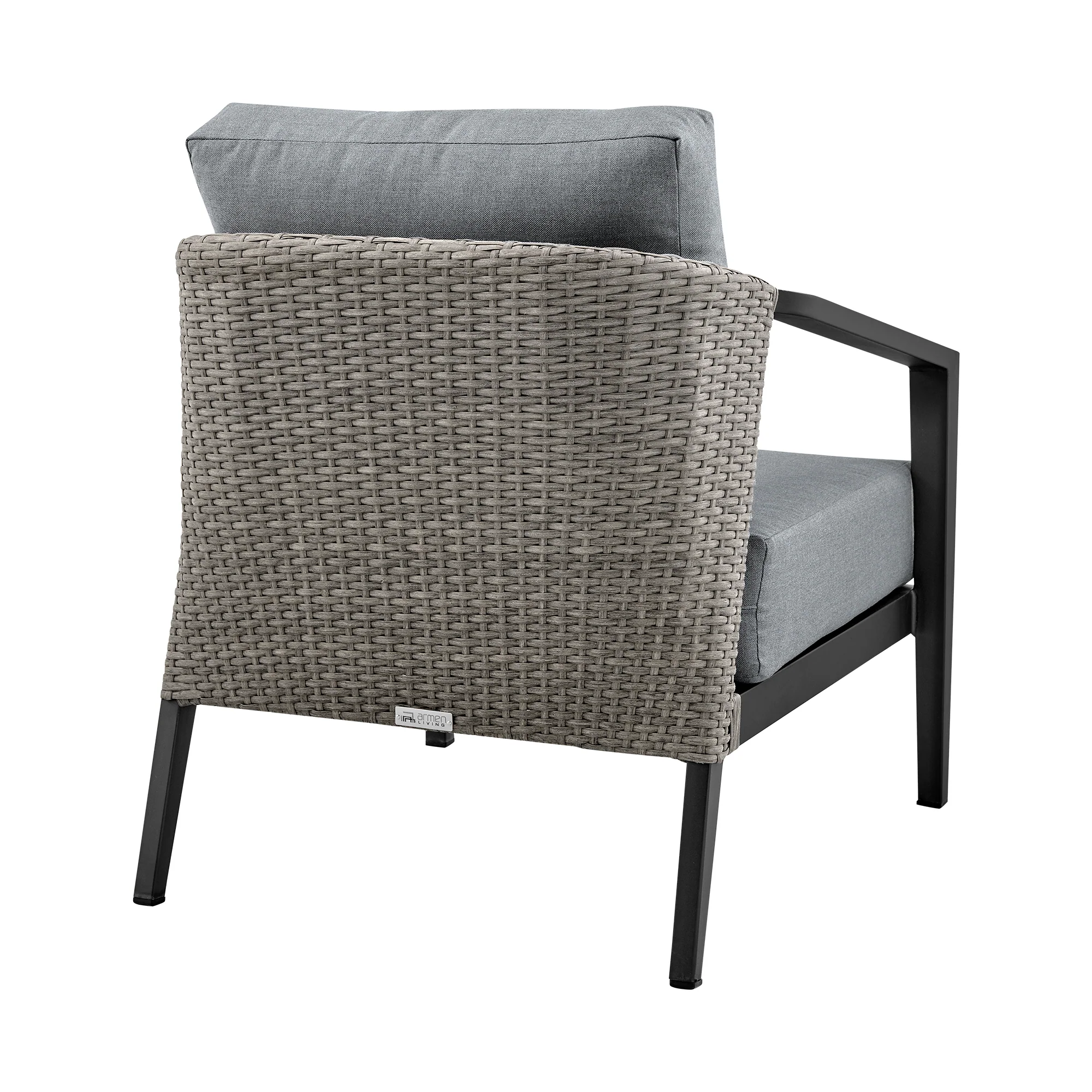Aileen Outdoor Patio 4-Piece Lounge Set in Aluminum and Wicker with Grey Cushions By Armen Living - Image 6