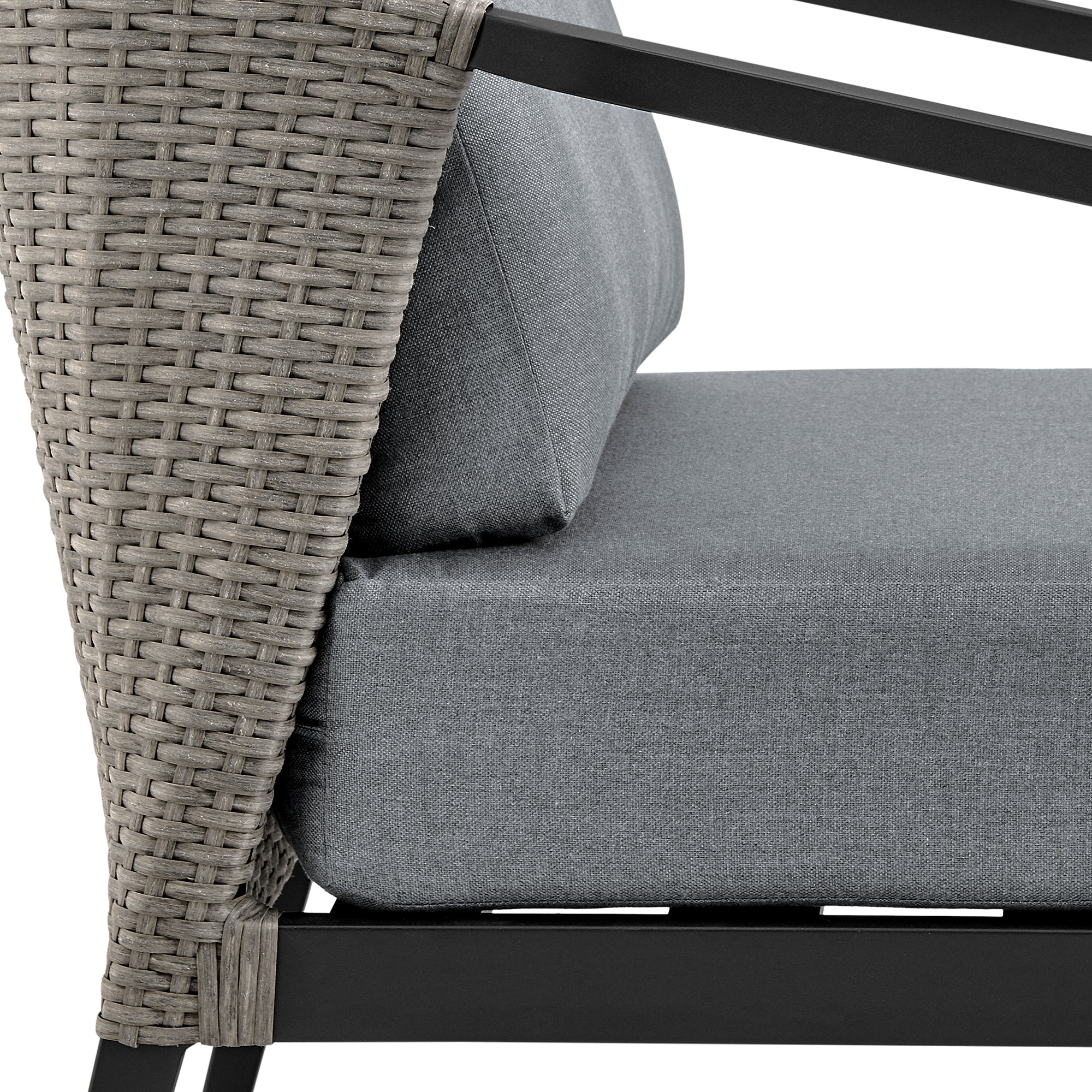 Aileen Outdoor Patio 4-Piece Lounge Set in Aluminum and Wicker with Grey Cushions By Armen Living - Image 7