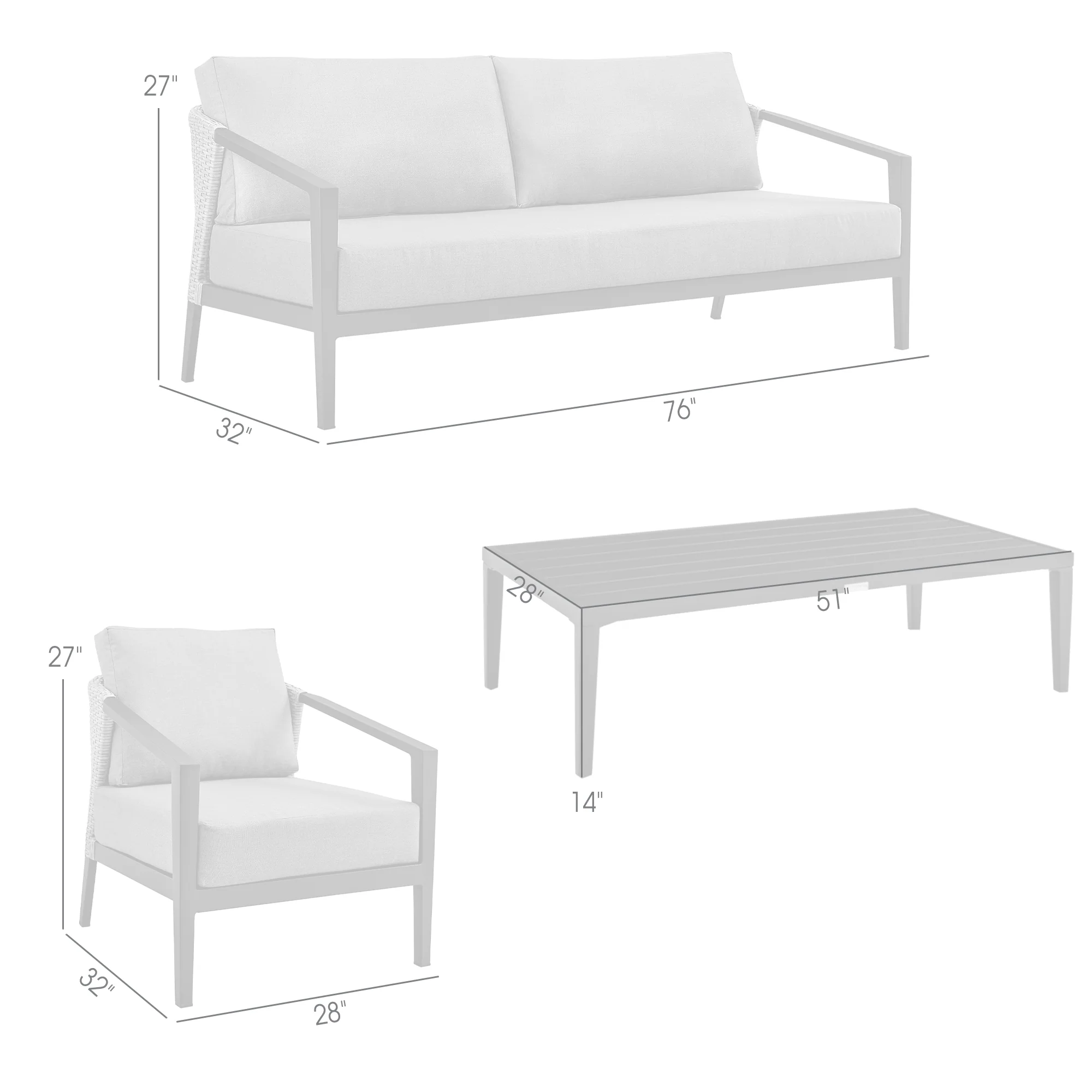 Aileen Outdoor Patio 4-Piece Lounge Set in Aluminum and Wicker with Grey Cushions By Armen Living - Image 9