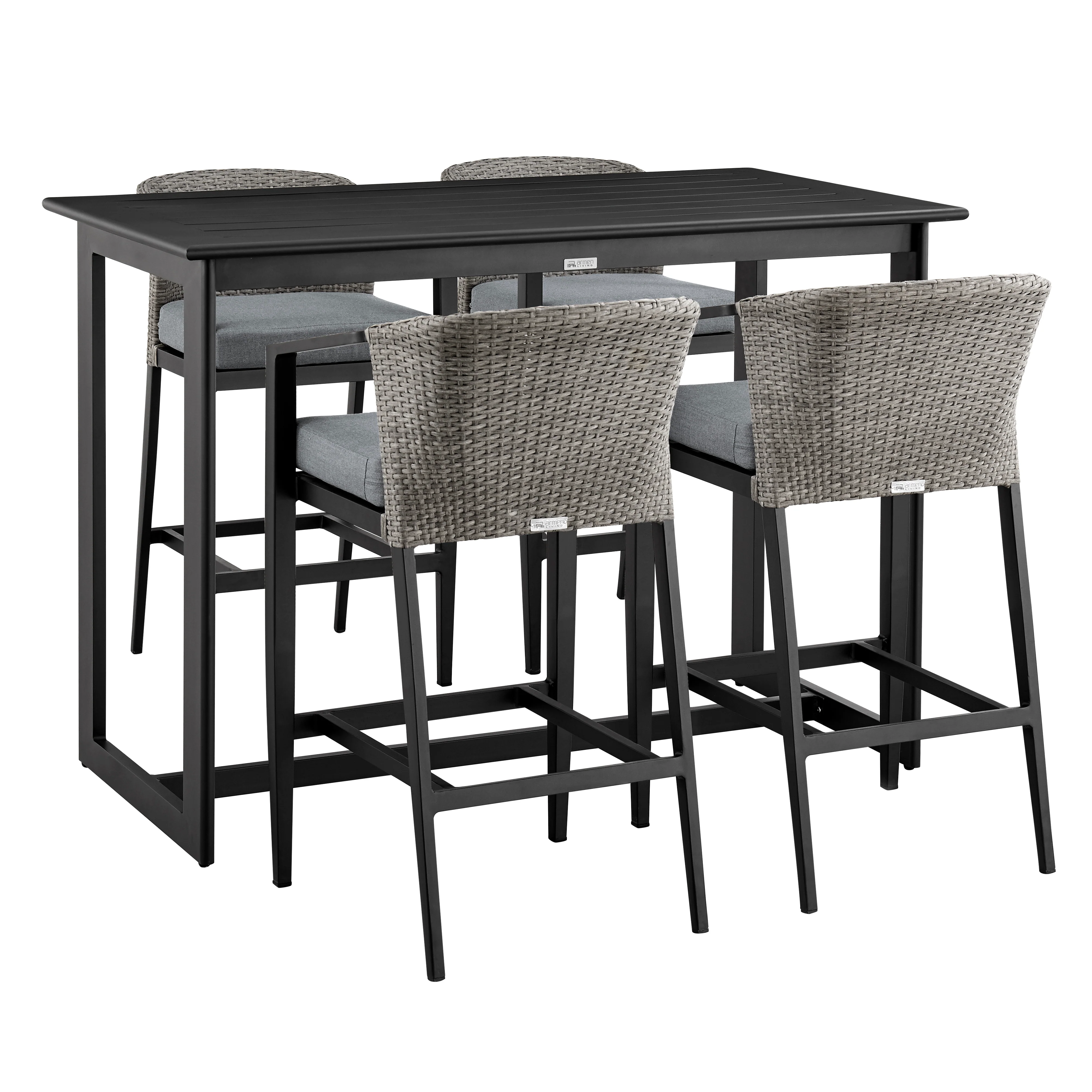 Aileen Outdoor Patio 5-Piece Bar Table Set in Aluminum with Grey Cushions By Armen Living - Image 2