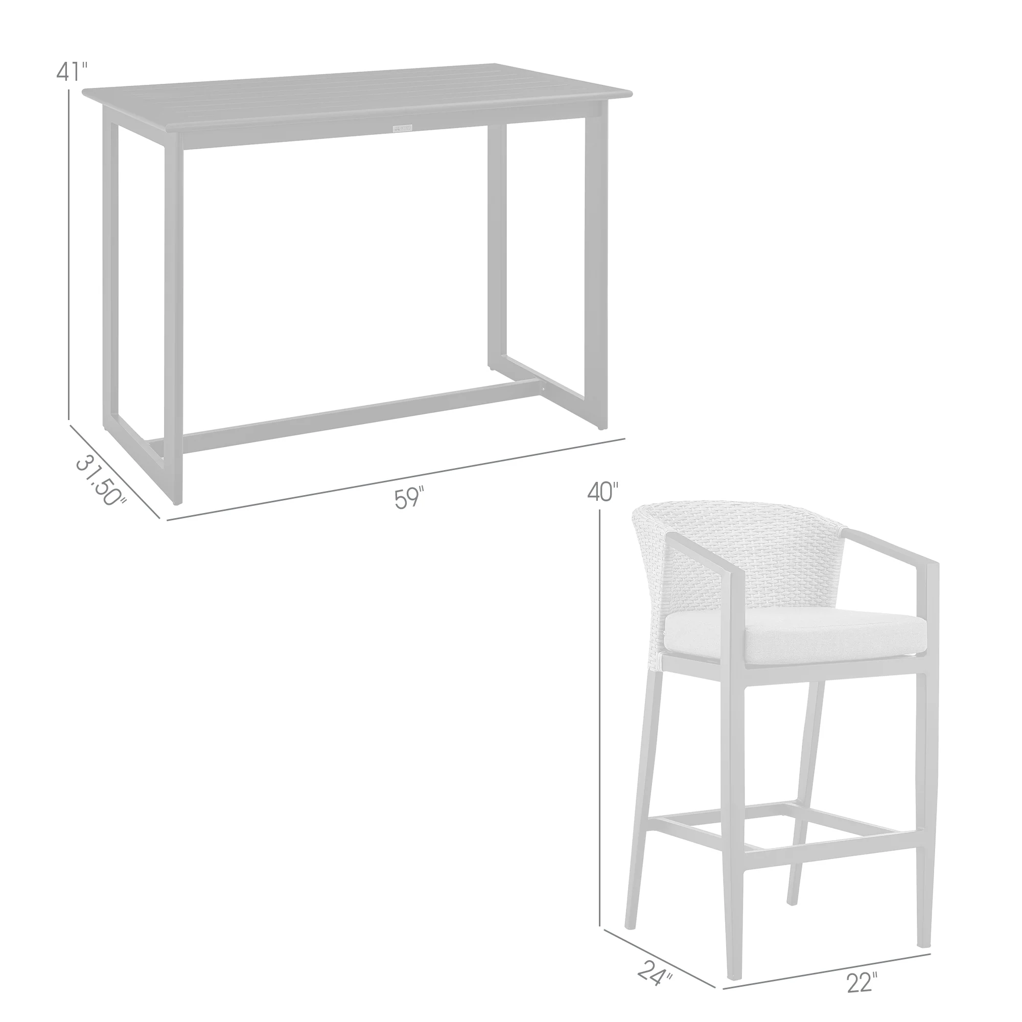 Aileen Outdoor Patio 5-Piece Bar Table Set in Aluminum with Grey Cushions By Armen Living - Image 9