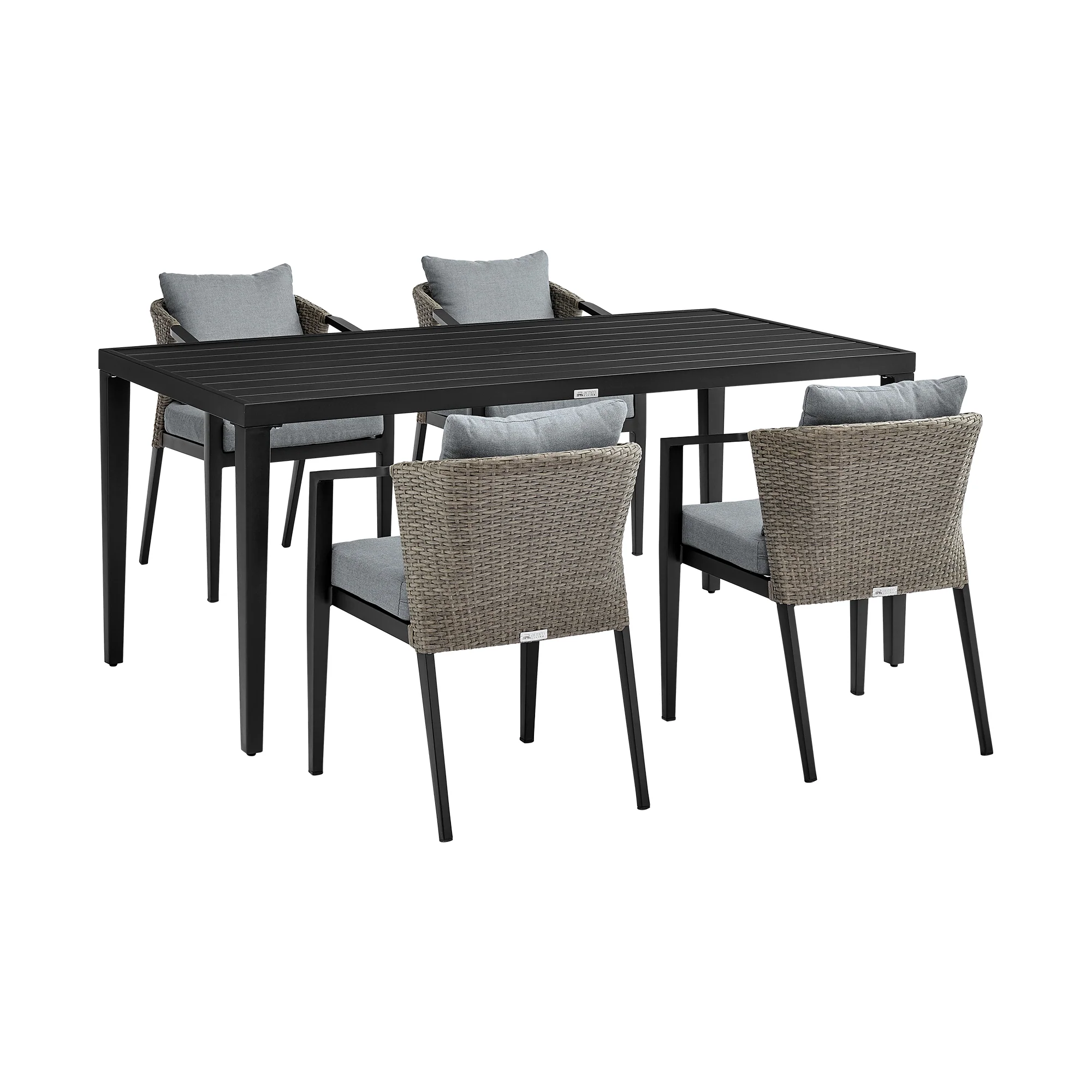 Aileen Outdoor Patio 5-Piece Dining Table Set in Aluminum and Wicker with Grey Cushions By Armen Living - Image 2