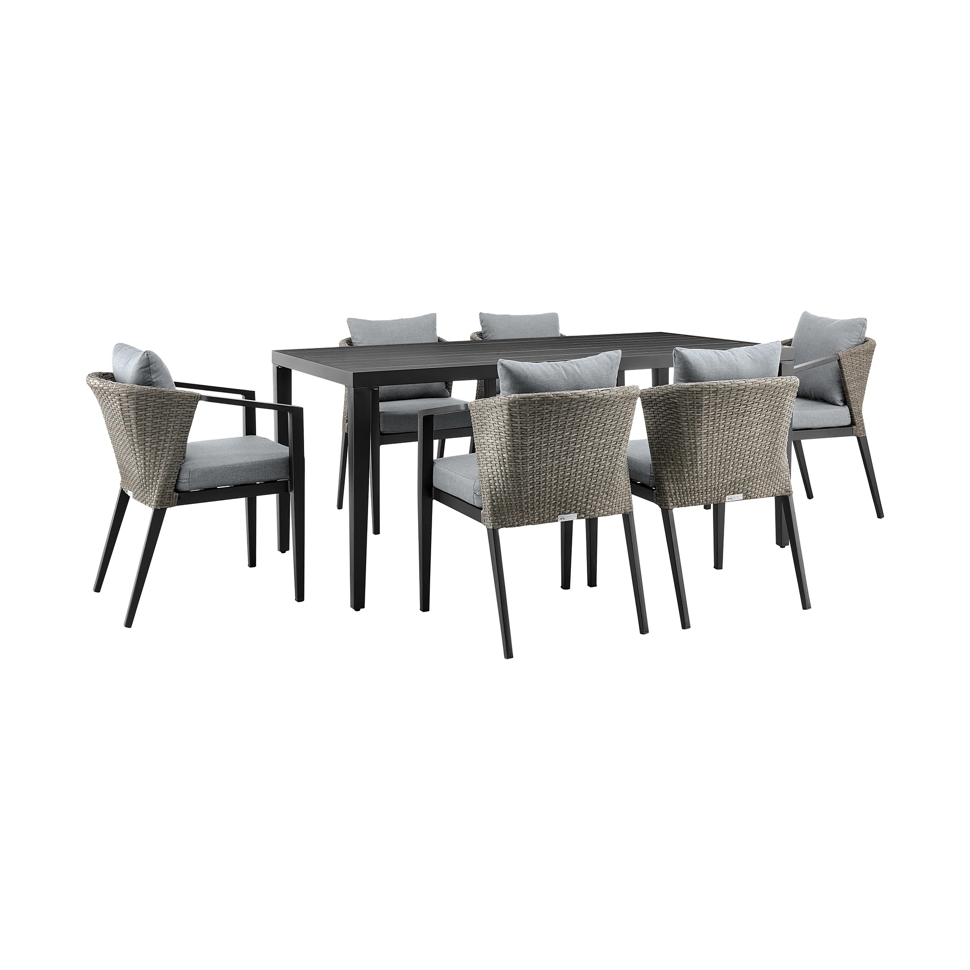 Aileen Outdoor Patio 7-Piece Dining Table Set in Aluminum and Wicker with Grey Cushions By Armen Living - Image 2