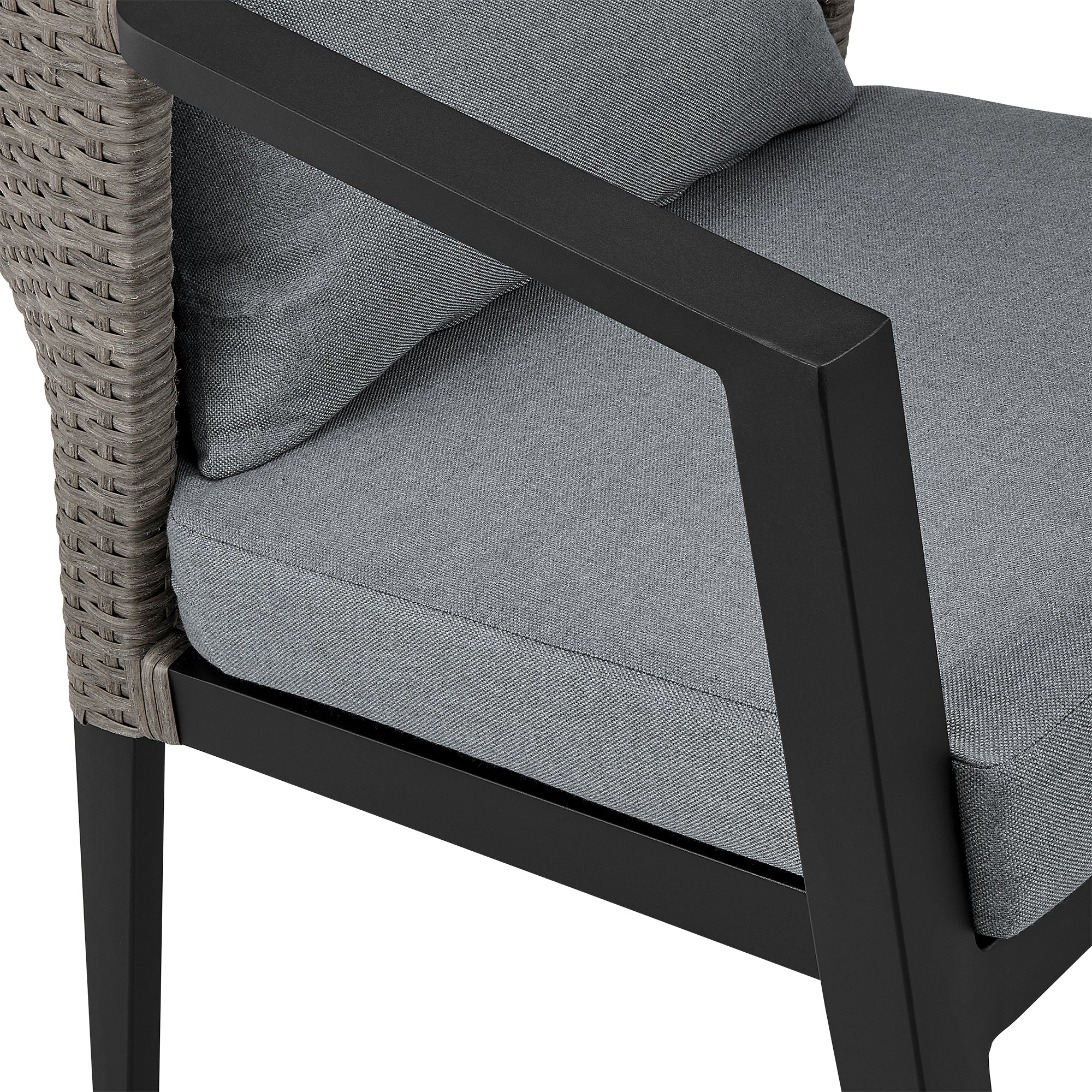 Aileen Outdoor Patio 7-Piece Dining Table Set in Aluminum and Wicker with Grey Cushions By Armen Living - Image 7