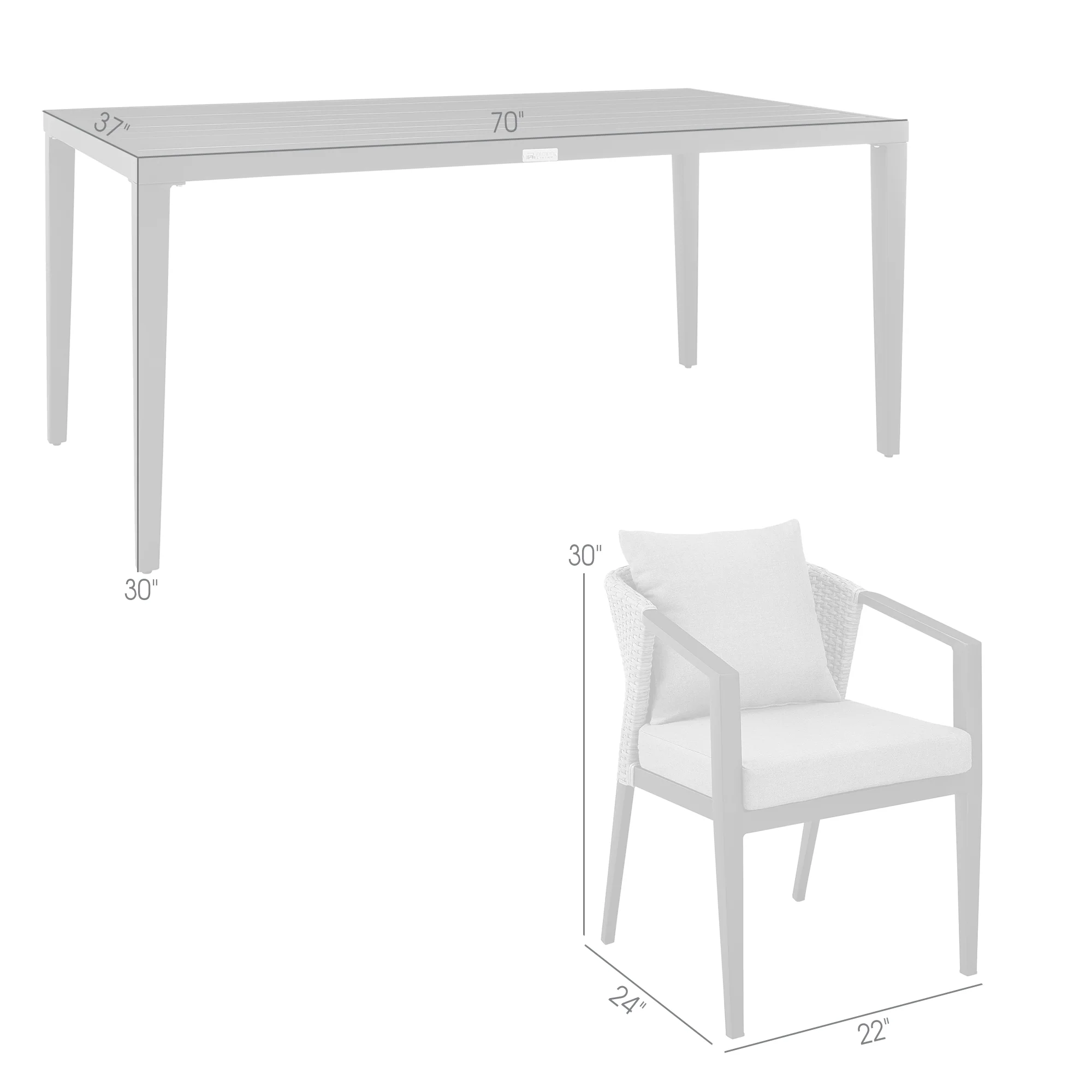 Aileen Outdoor Patio 7-Piece Dining Table Set in Aluminum and Wicker with Grey Cushions By Armen Living - Image 9