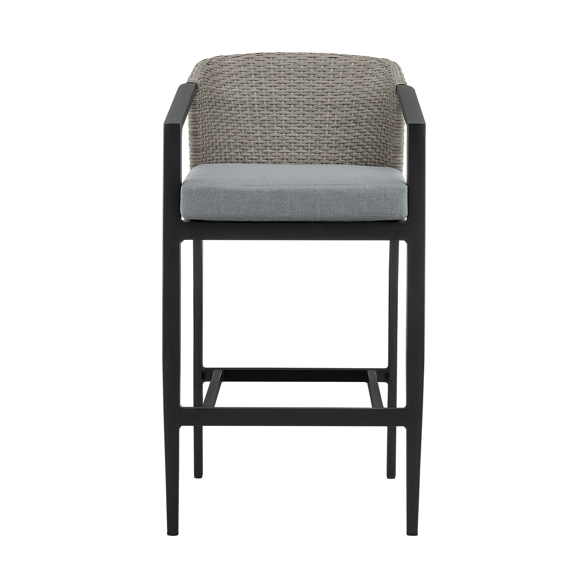 Aileen Outdoor Patio Counter Height Bar Stool in Aluminum and Wicker with Grey Cushions By Armen Living - Image 4