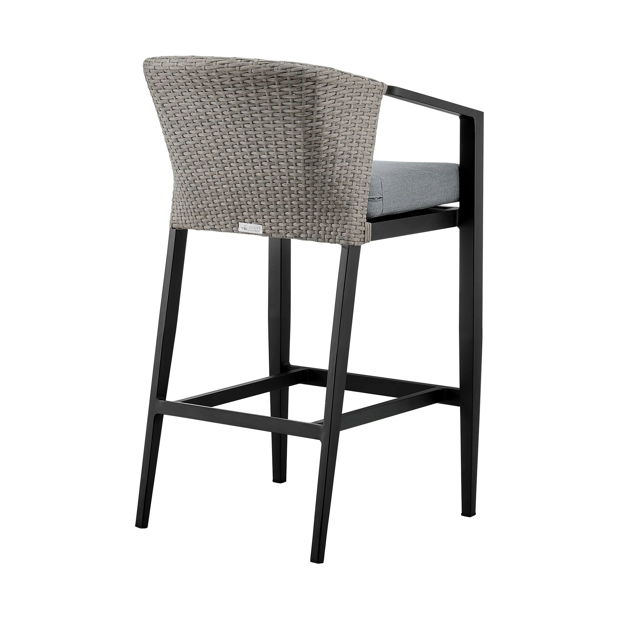 Aileen Outdoor Patio Counter Height Bar Stool in Aluminum and Wicker with Grey Cushions By Armen Living - Image 6
