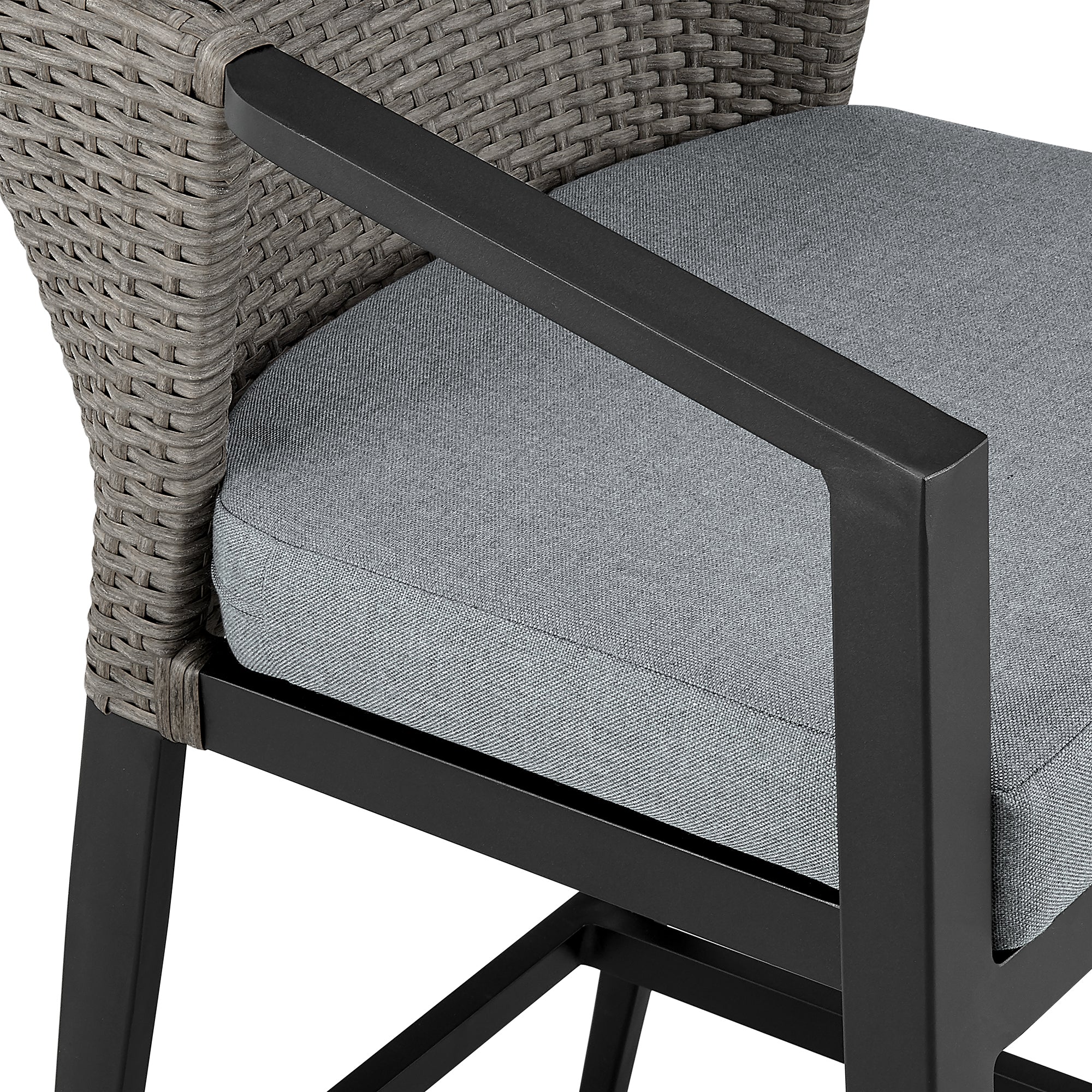 Aileen Outdoor Patio Counter Height Bar Stool in Aluminum and Wicker with Grey Cushions By Armen Living - Image 8