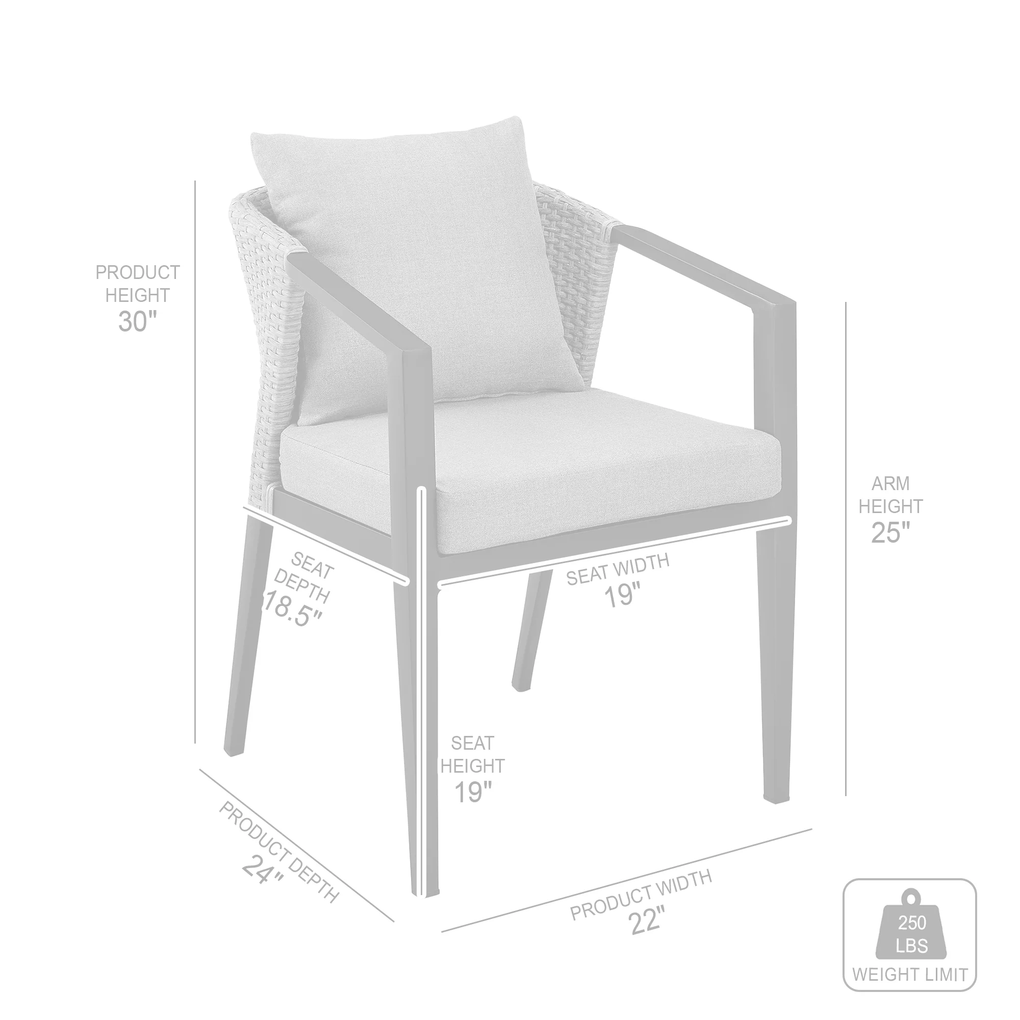 Aileen Outdoor Patio Dining Chairs in Aluminum and Wicker with Grey Cushions - Set of 2 By Armen Living - Image 10